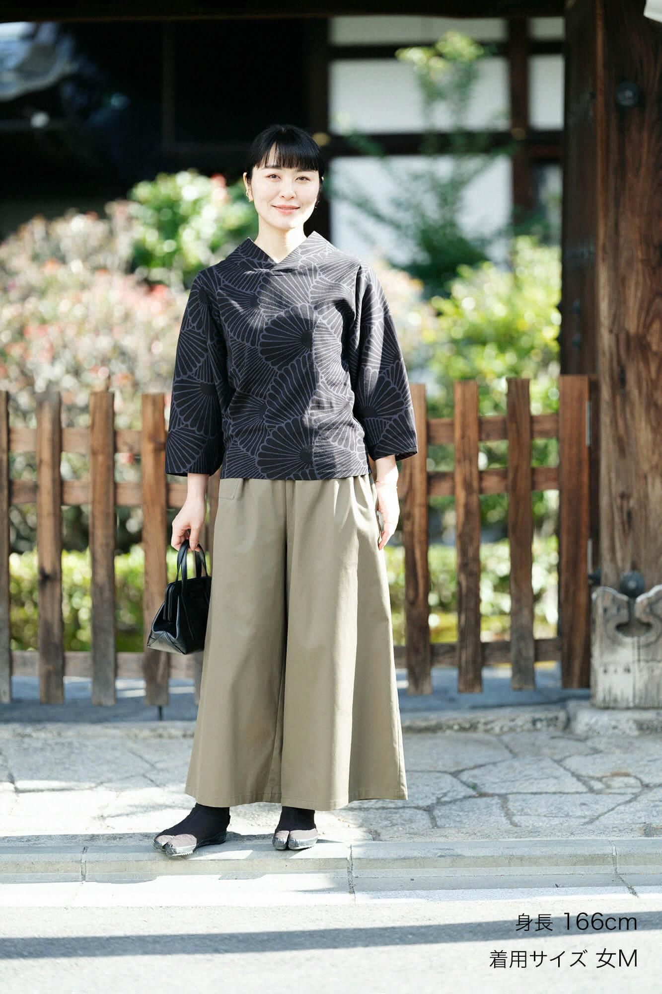 高島縮棉 40/40 和服領上衣/菊扇