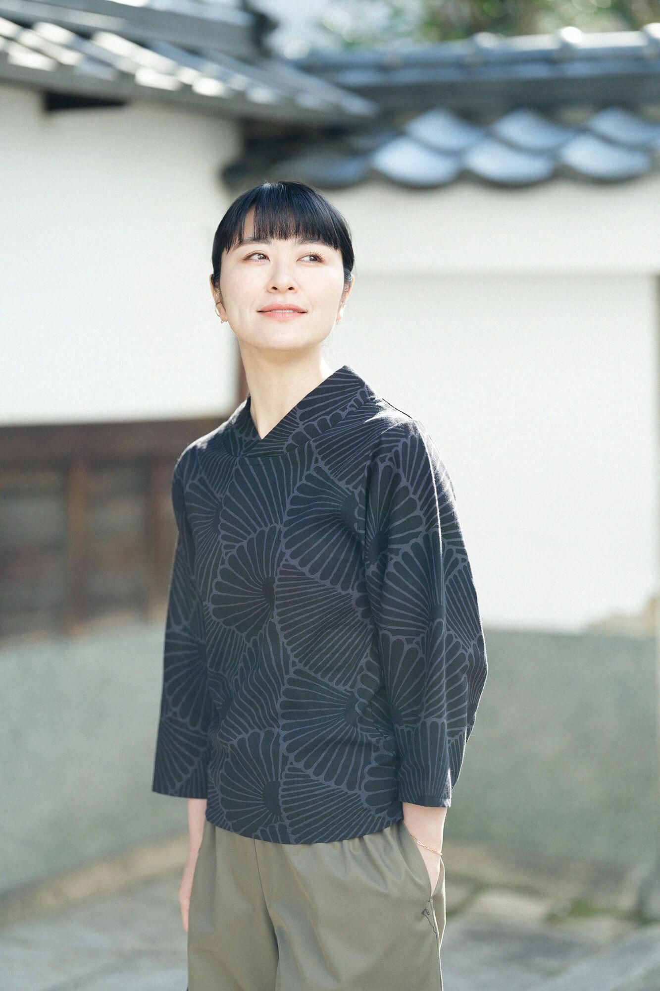 高島縮棉 40/40 和服領上衣/菊扇