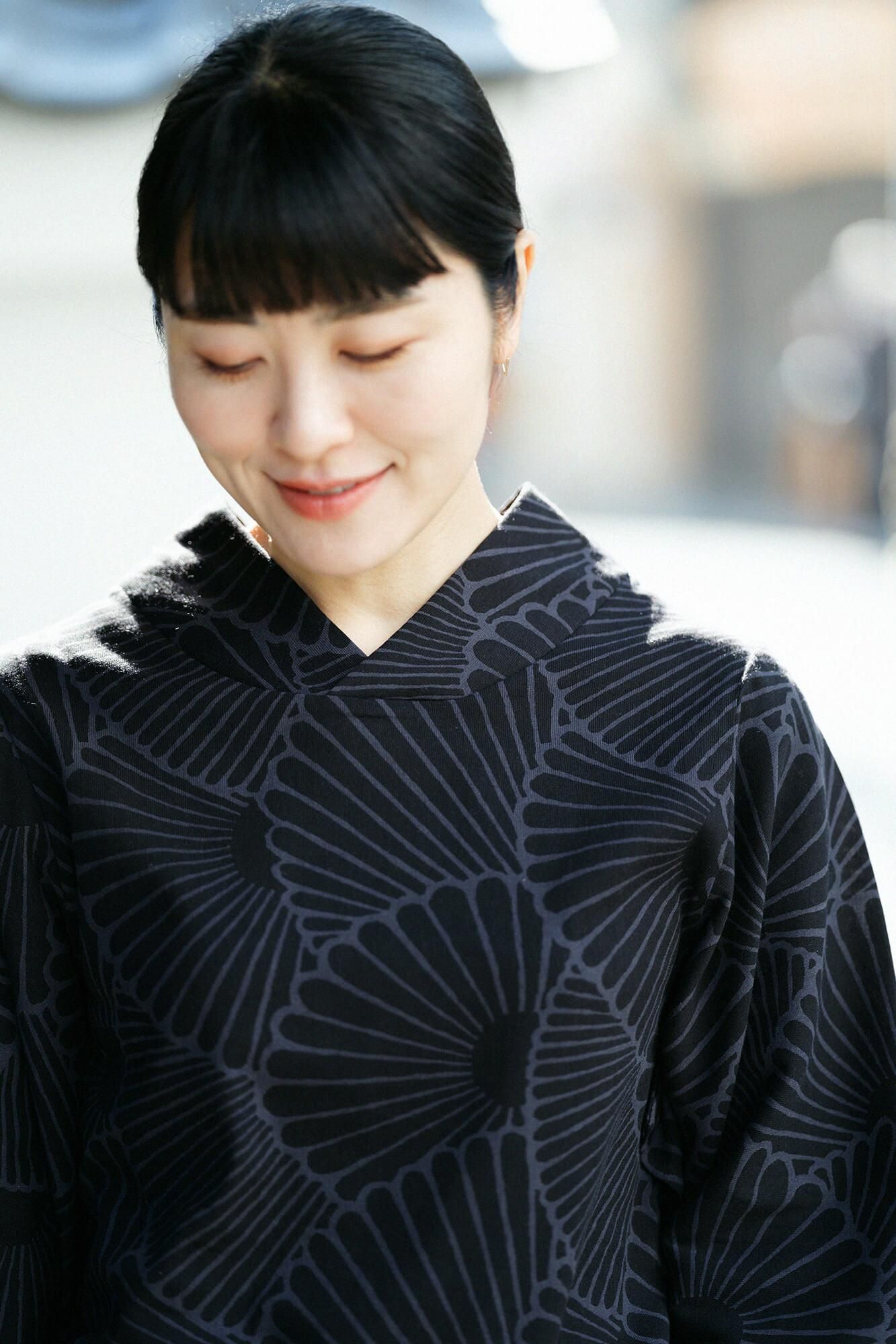 高島縮棉 40/40 和服領上衣/菊扇