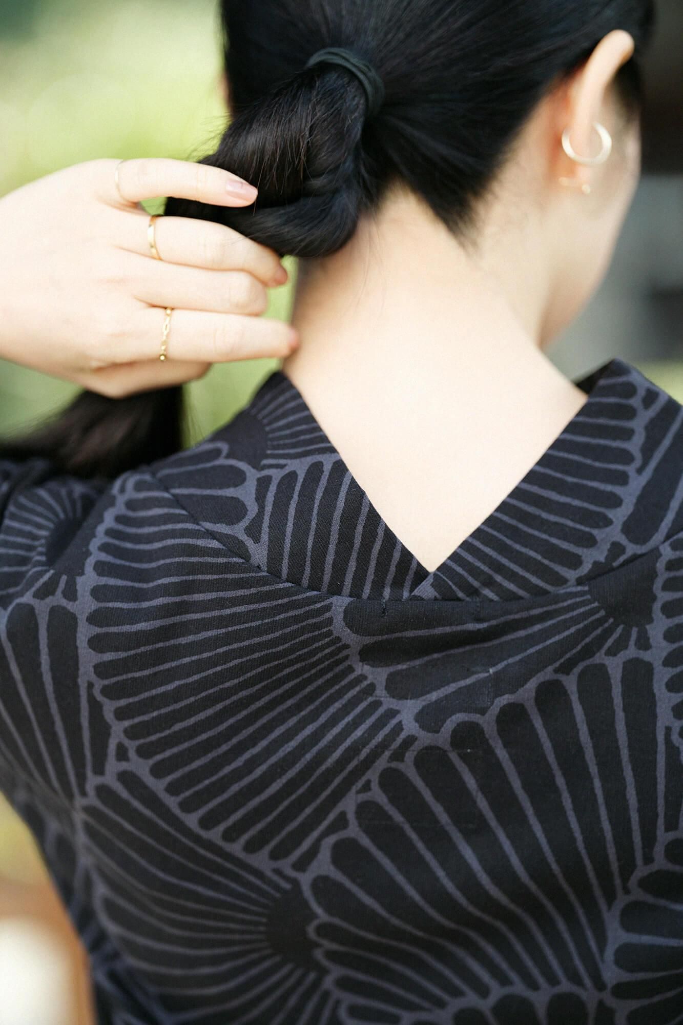 高島縮棉 40/40 和服領上衣/菊扇