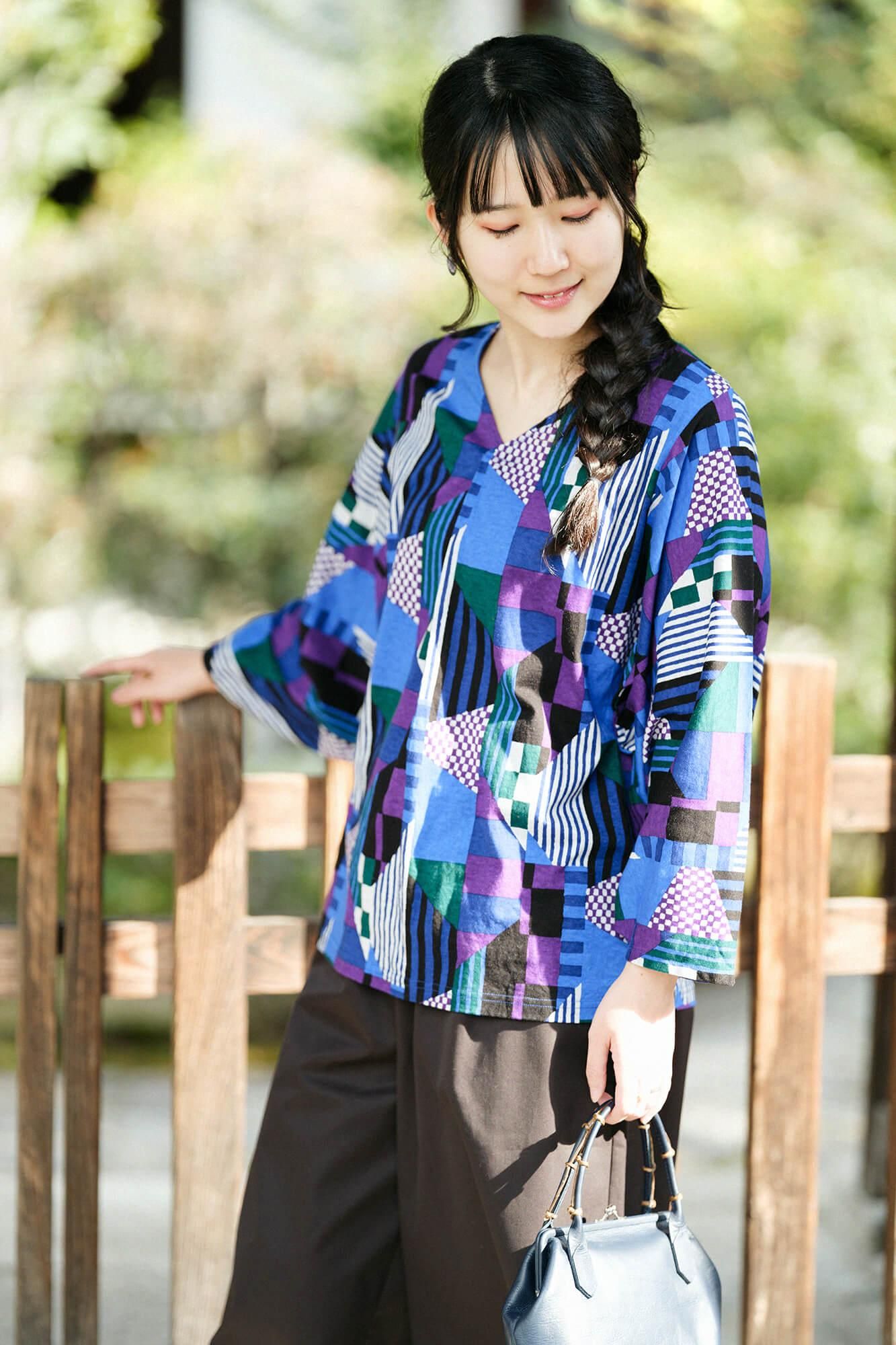 Naginata Pleated Shirt / Geometric Pattern