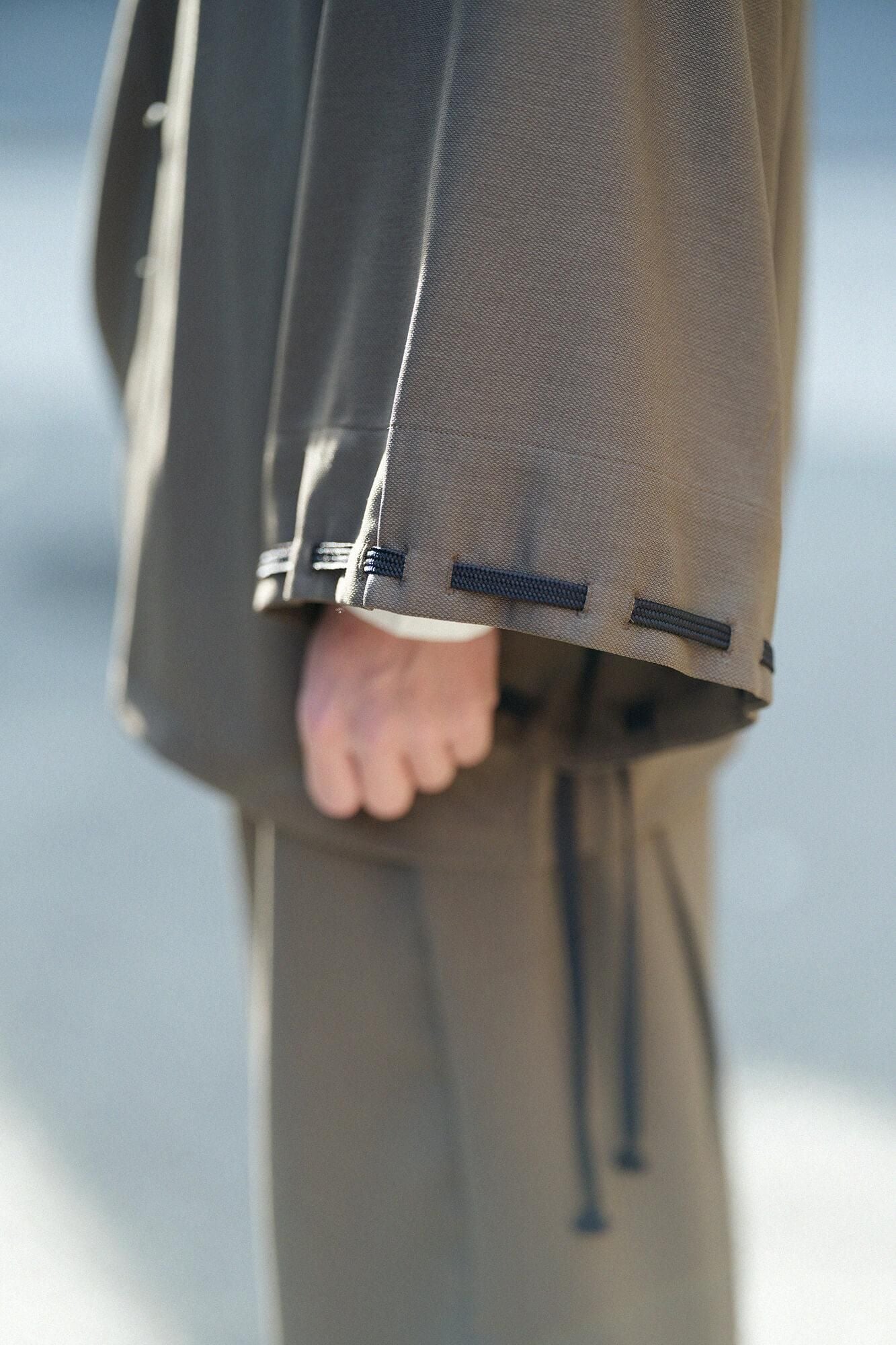 【net limited】Transition Basket Weave Rectangular Sleeve Earl Cardigan / Olive Green