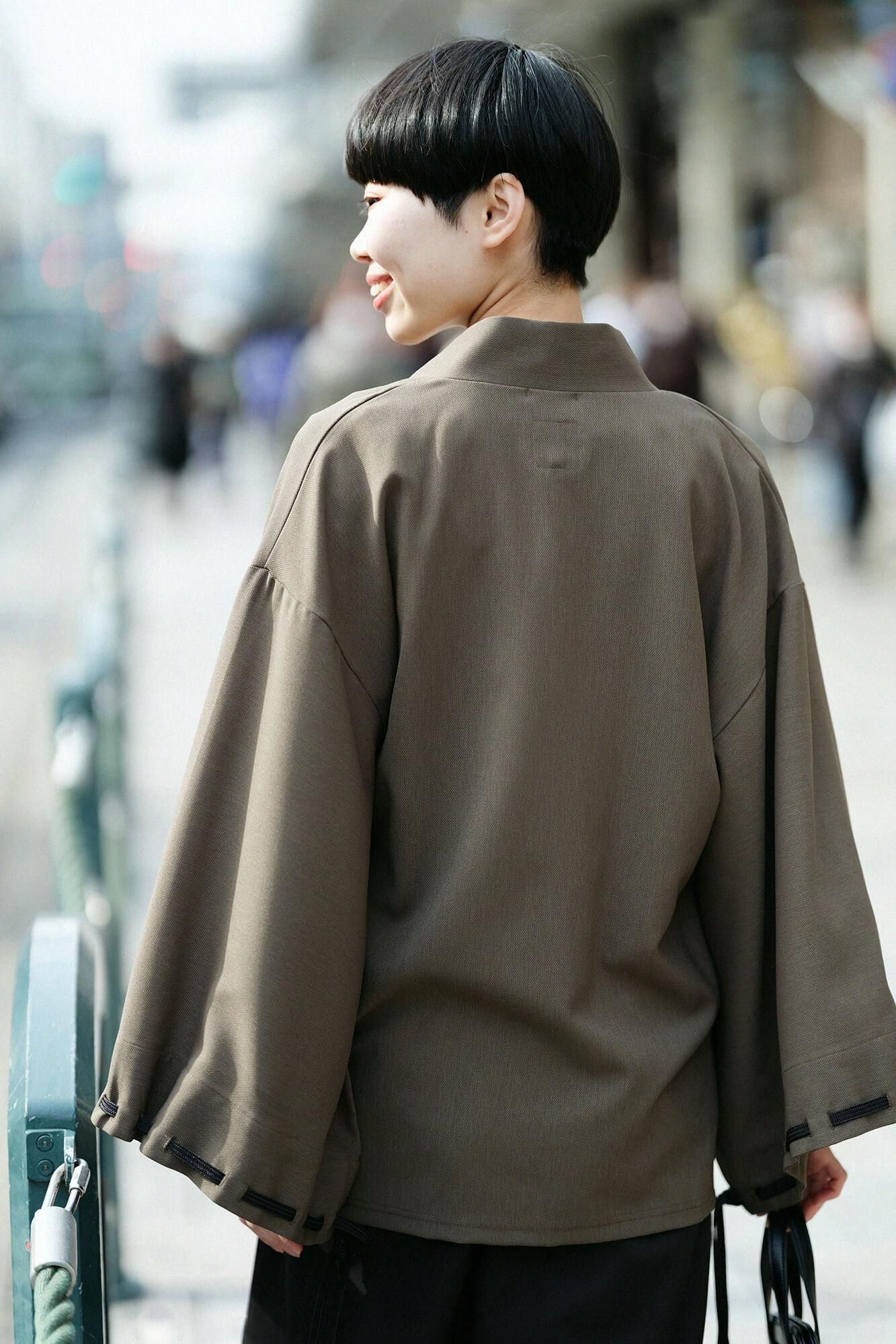 【net limited】Transition Basket Weave Rectangular Sleeve Earl Cardigan / Olive Green