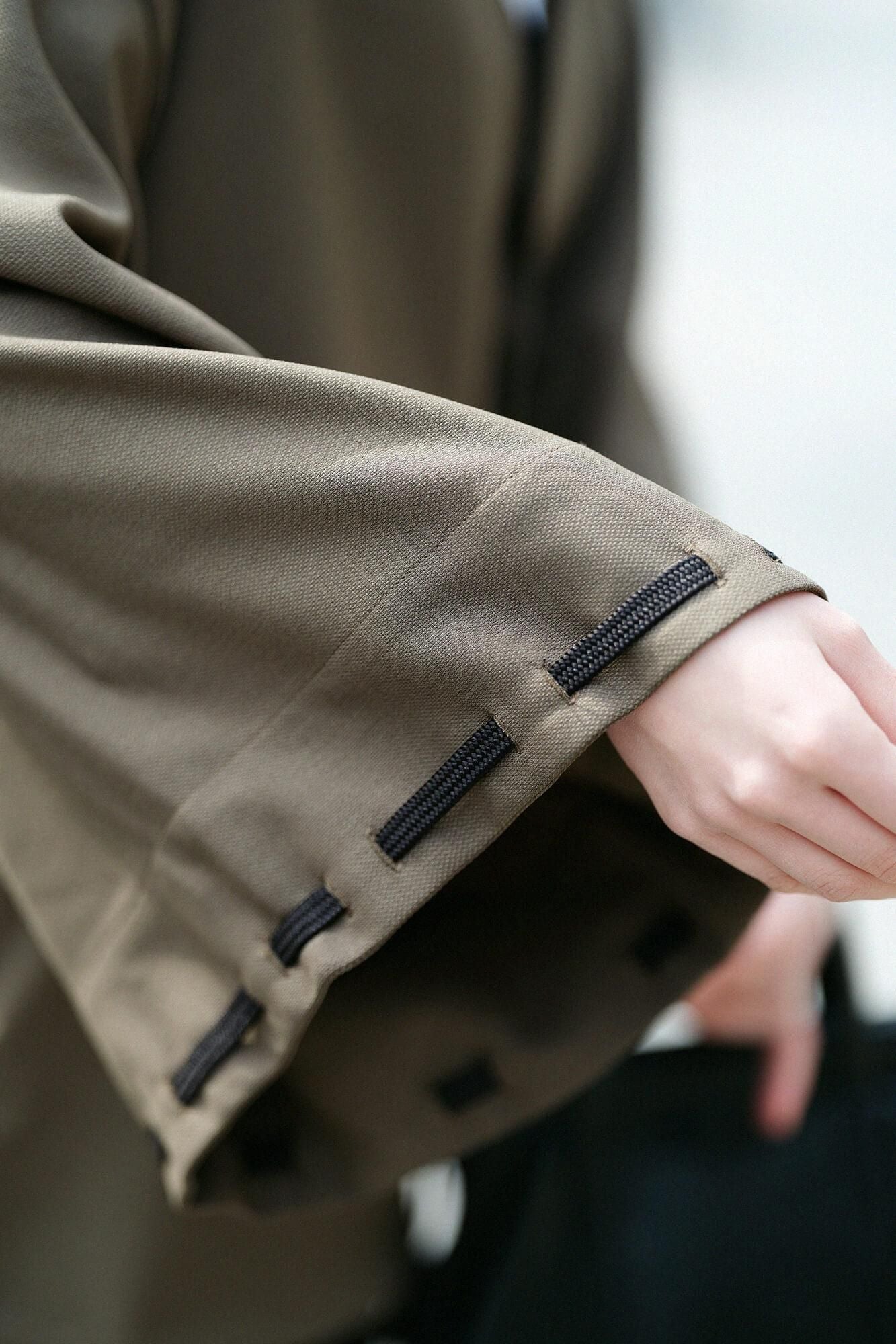 【net limited】Transition Basket Weave Rectangular Sleeve Earl Cardigan / Olive Green