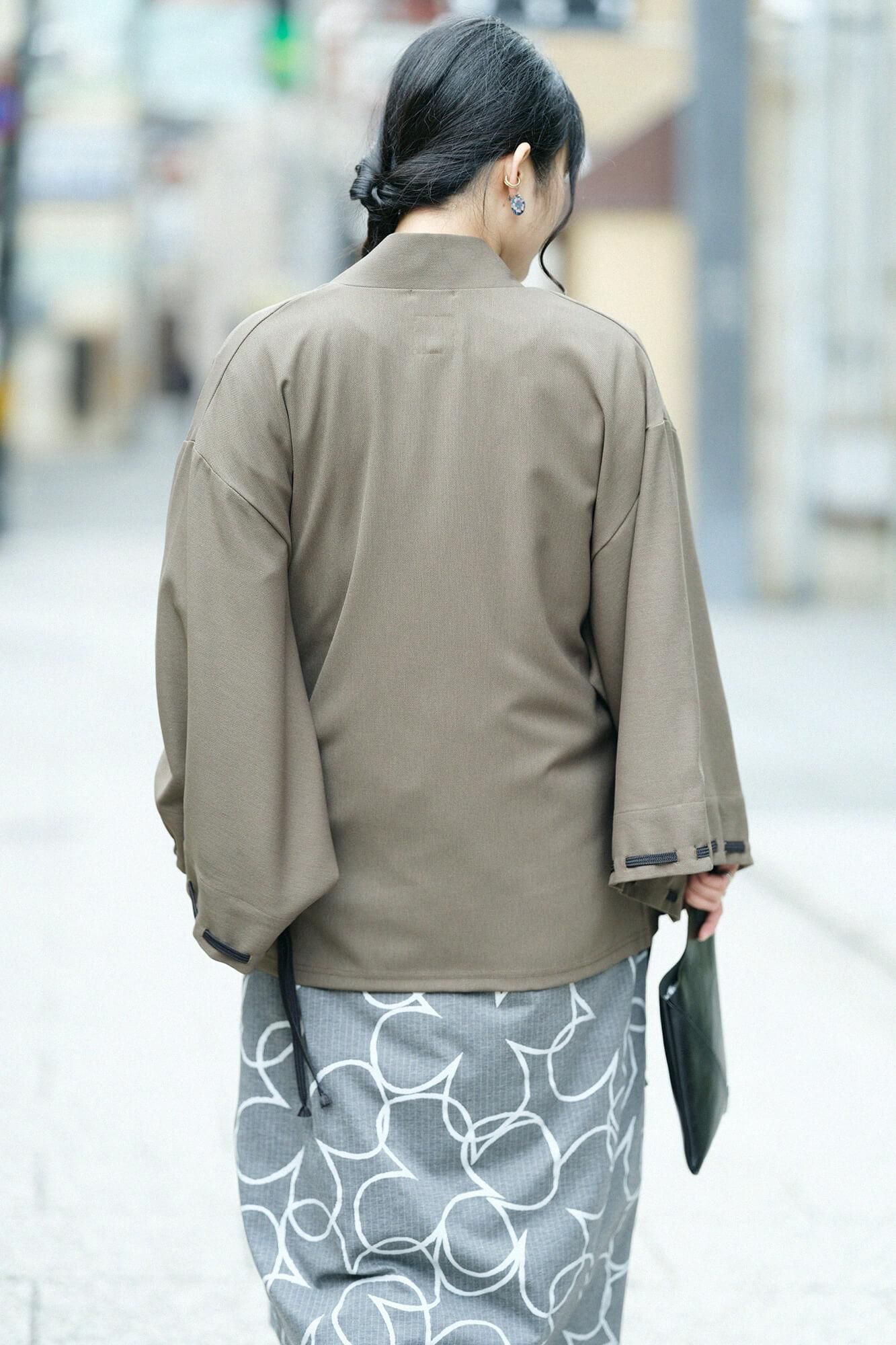 【net limited】Transition Basket Weave Rectangular Sleeve Earl Cardigan / Olive Green