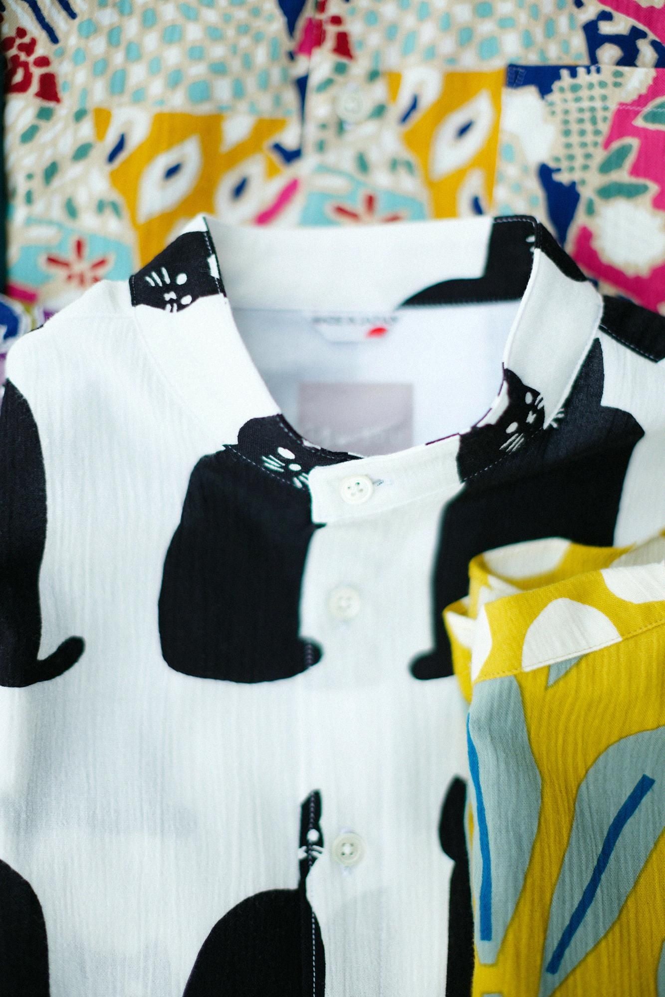 高島縮 20/20 スタンドカラーシャツ/きまぐれ