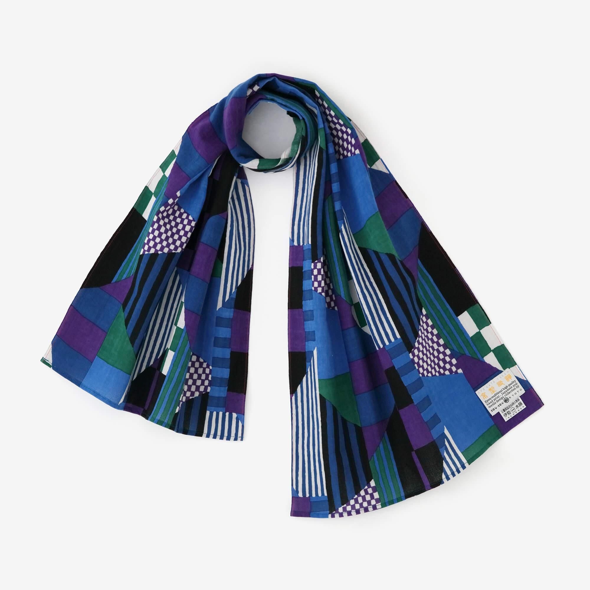 Isemomen Cotton Short Scarf / Geometric Pattern