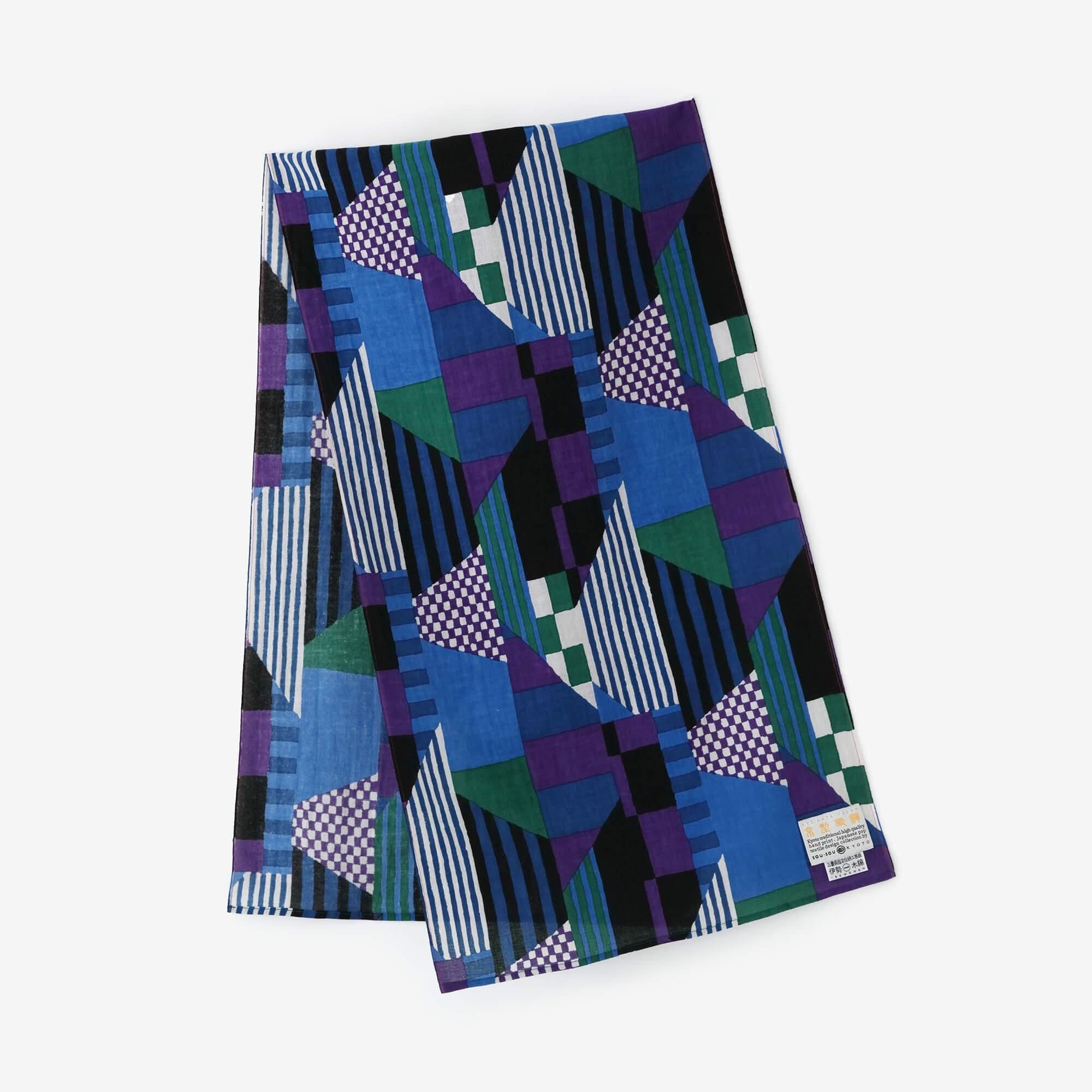 Isemomen Cotton Short Scarf / Geometric Pattern