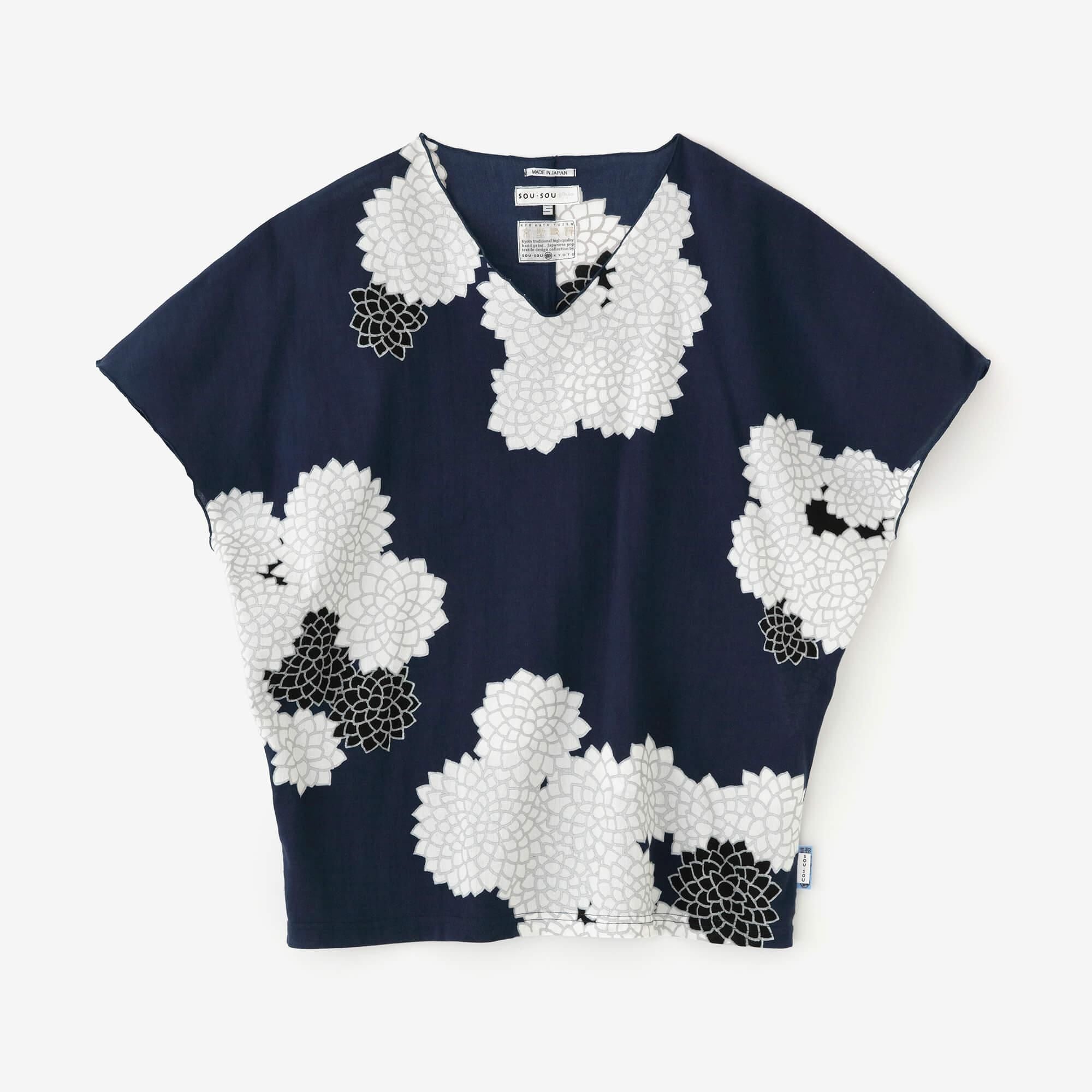 高島縮棉 40/40 短袖上衣/雲間菊良夜