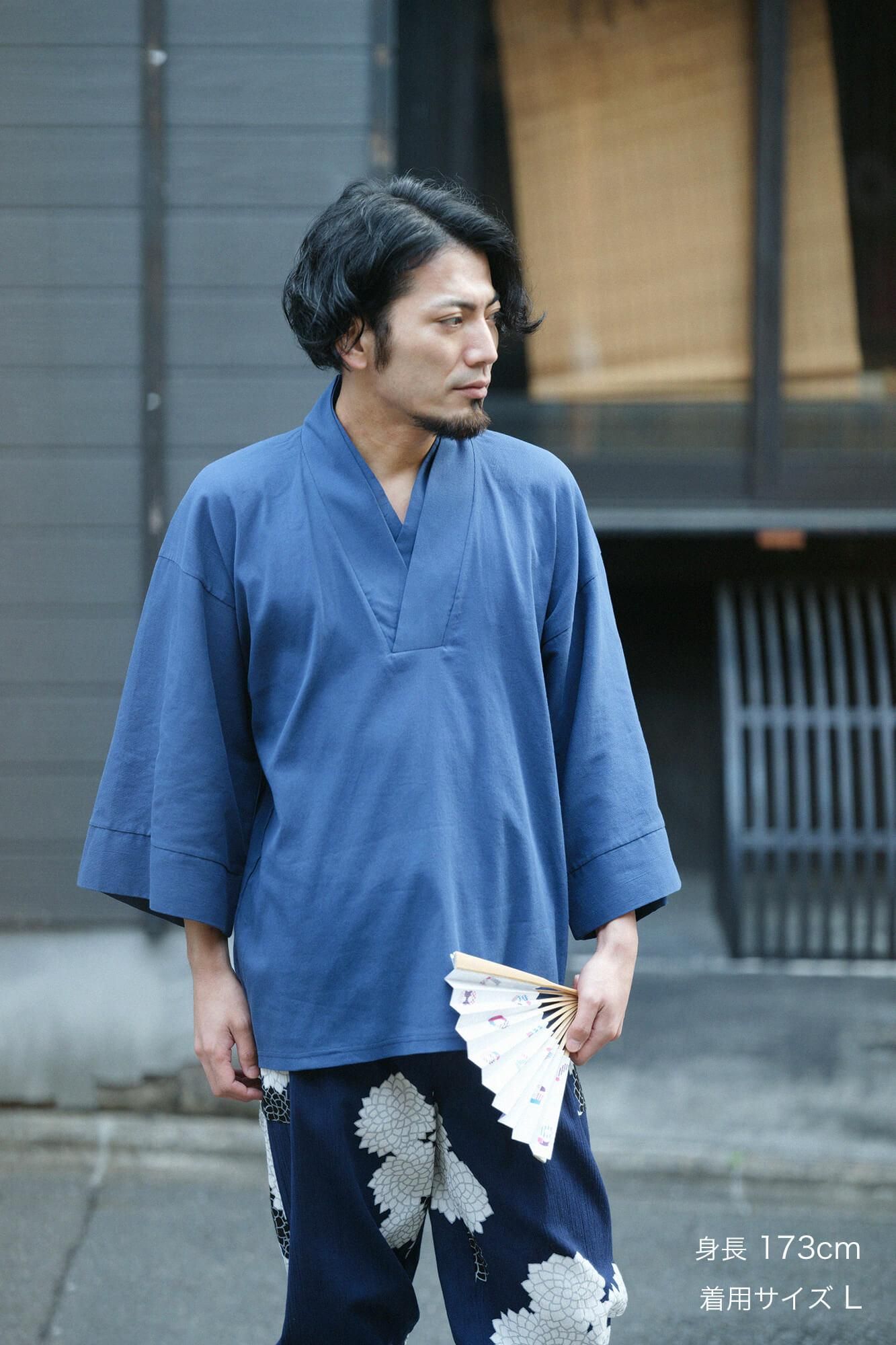 高島縮棉 40/40半衿風靡/灰藍色