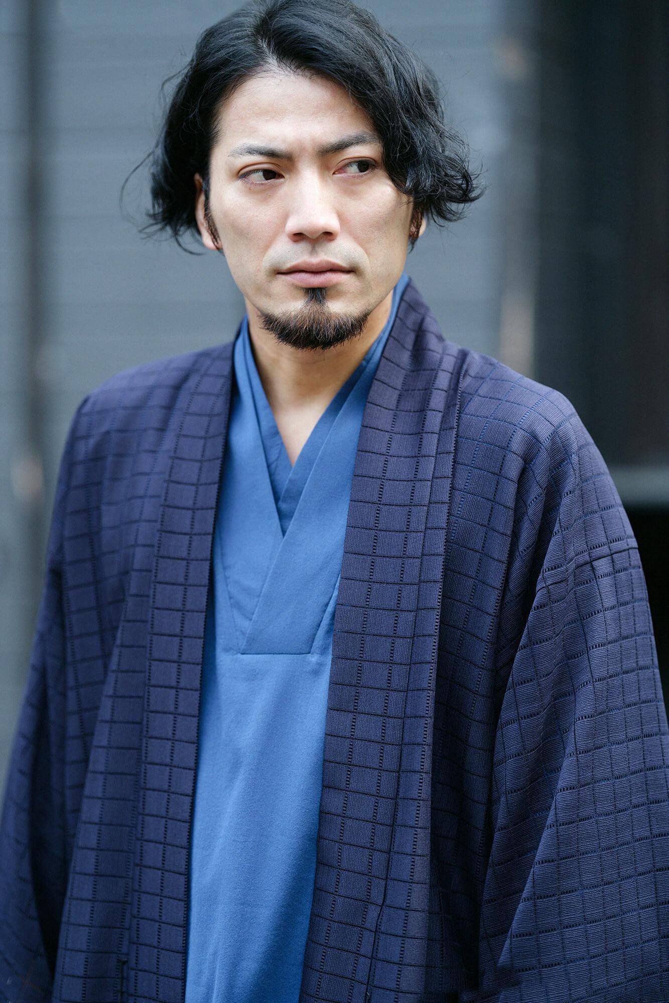 高島縮棉 40/40半衿風靡/灰藍色