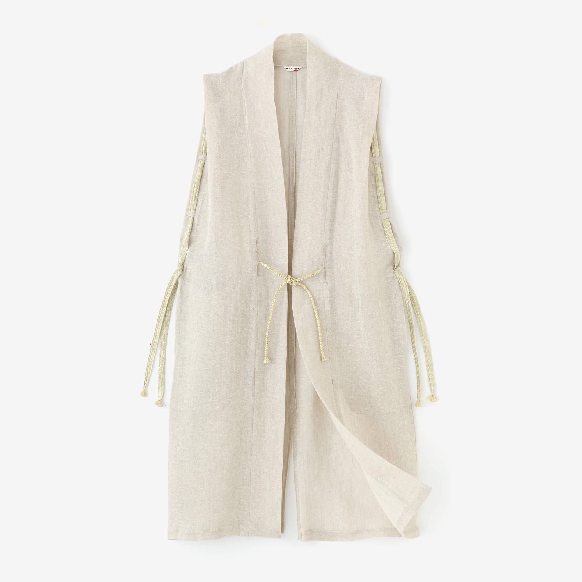 Linen Linen-washi Blended Jinbaori Shoulder Tuck Long / Raw White