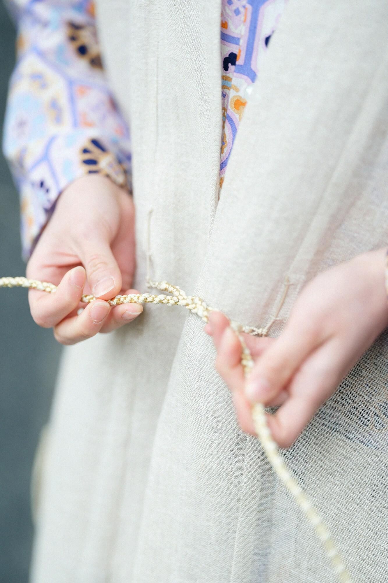 Linen Linen-washi Blended Jinbaori Shoulder Tuck Long / Raw White