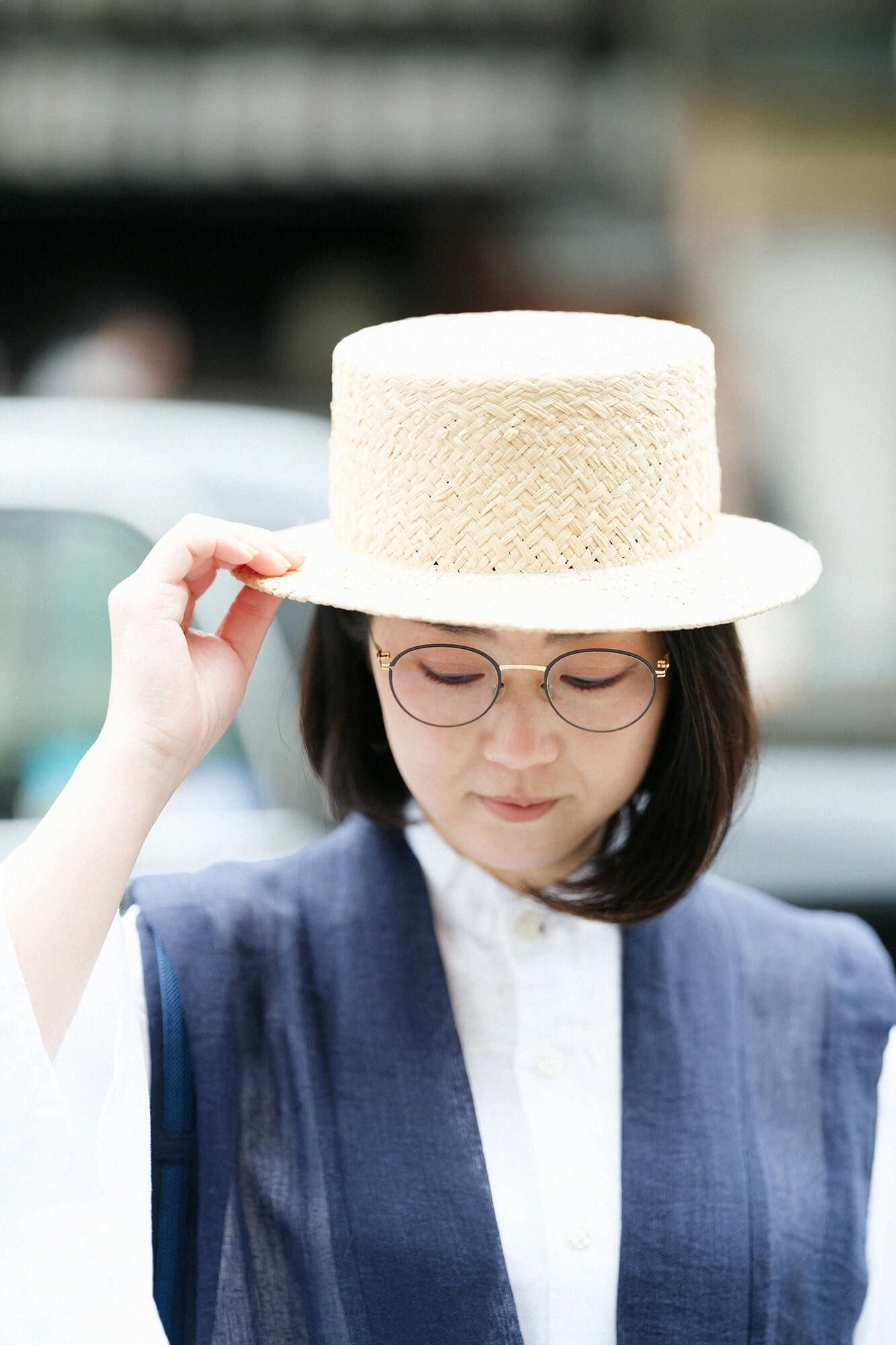 Raffia_Ajiroami (Ajiroami) 平顶帽/白色