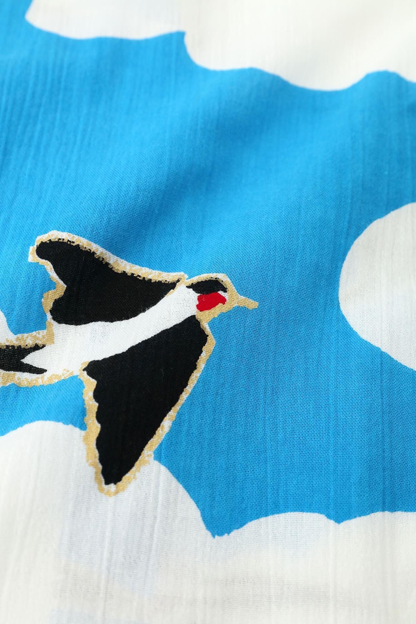 Chizimi Cotton 20/20 Stand Collar Short Sleeve Shirt / Swallows Arrive