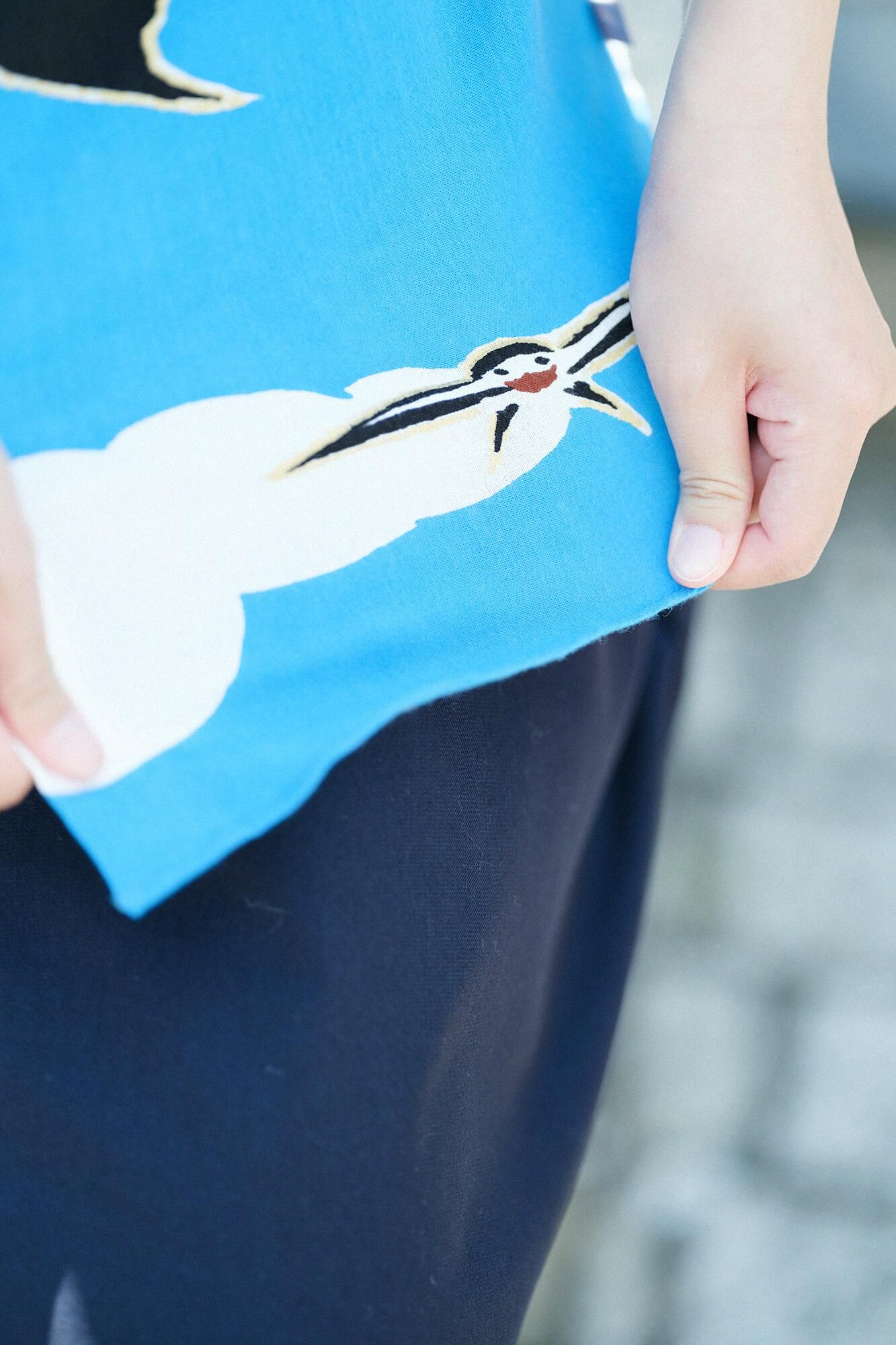 Chizimi Cotton 20/20 Stand Collar Short Sleeve Shirt / Swallows Arrive