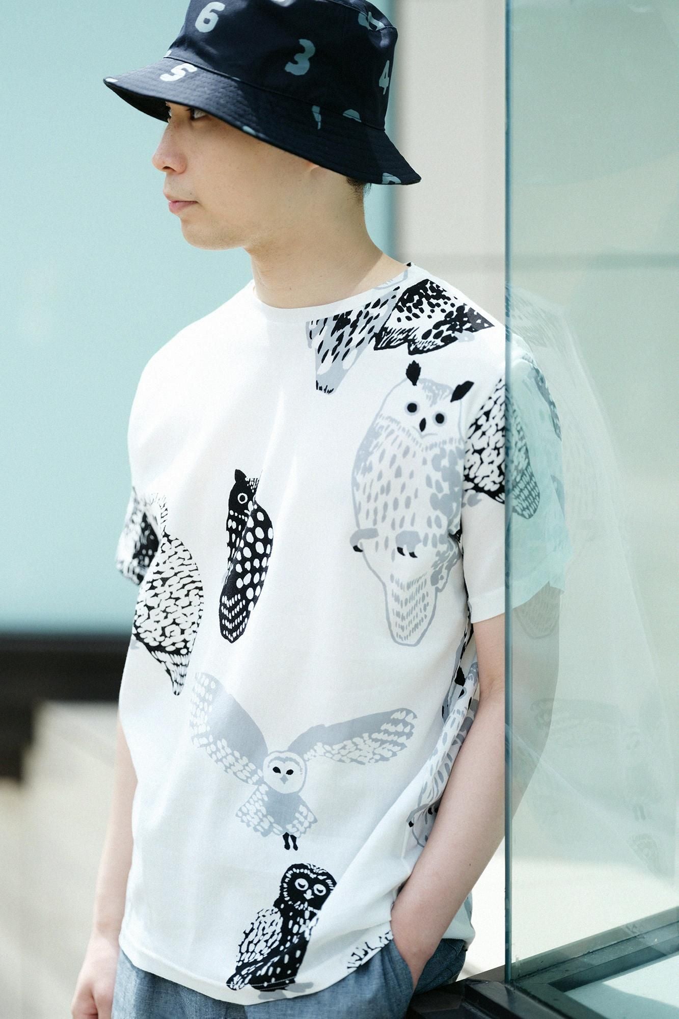 高島縮棉 40/40 短袖T-shirt/貓頭鷹