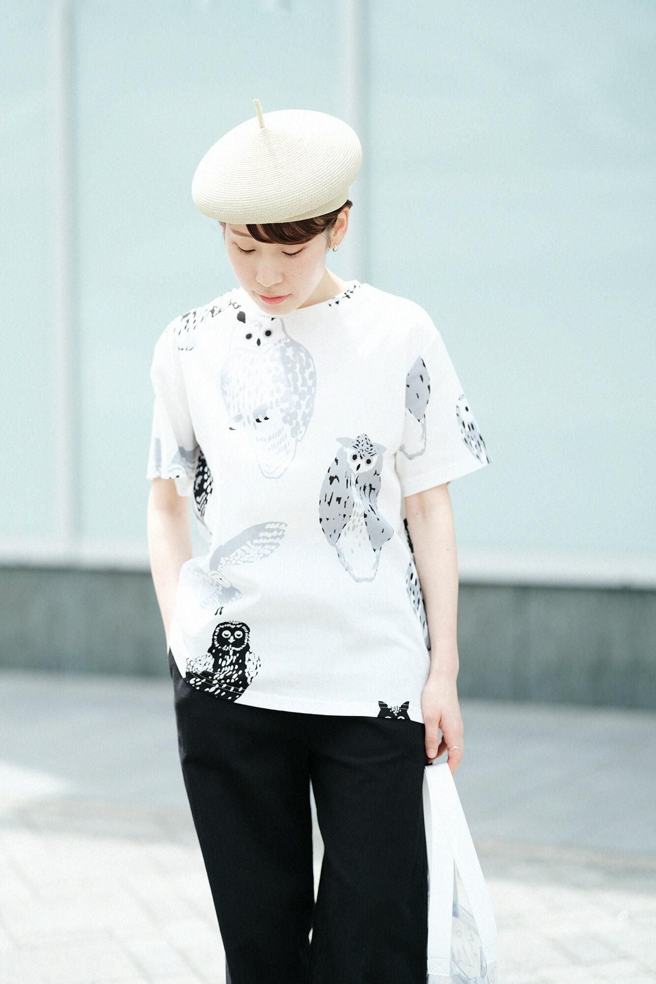 高島縮棉 40/40 短袖T-shirt/貓頭鷹