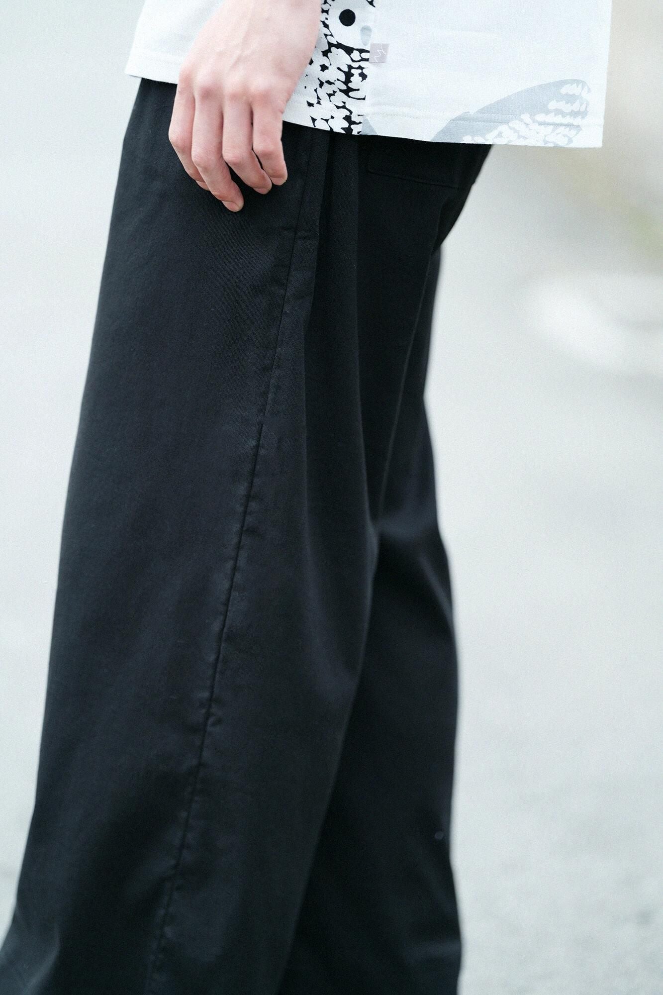 高島縮棉 40/40闊腿褲2.0/黑色