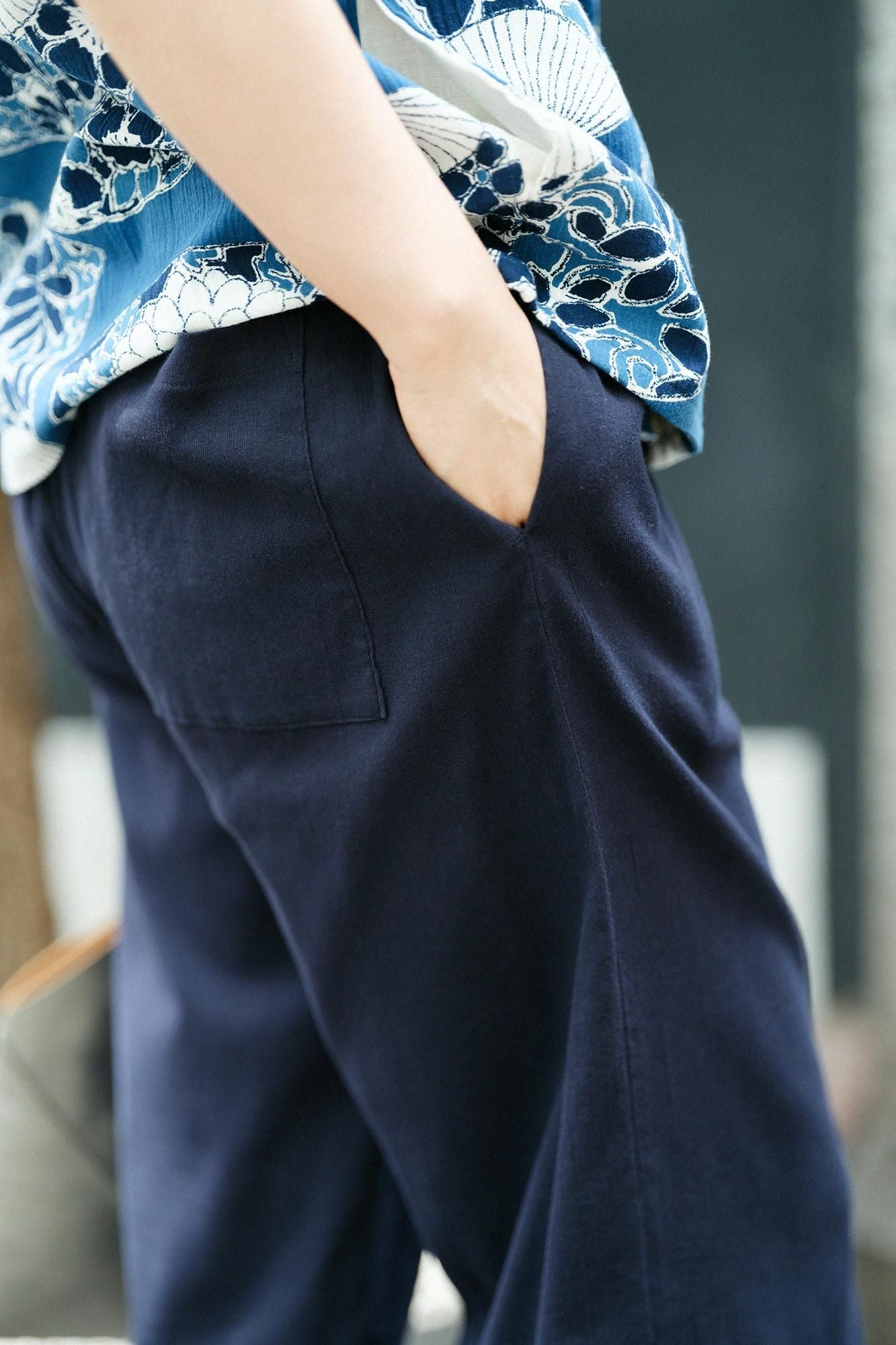 高島縮棉 40/40闊腿褲2.0/藍黑色