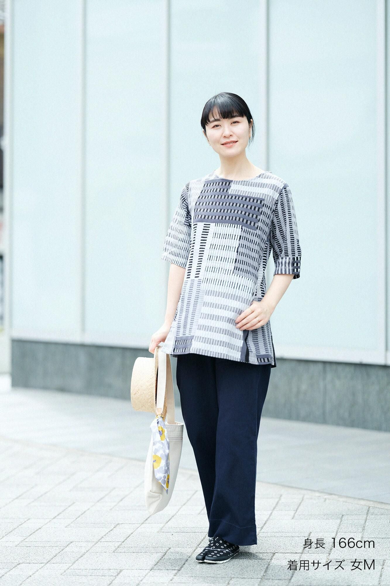 高島縮棉 20/20六分袖長版上衣/摩天大樓