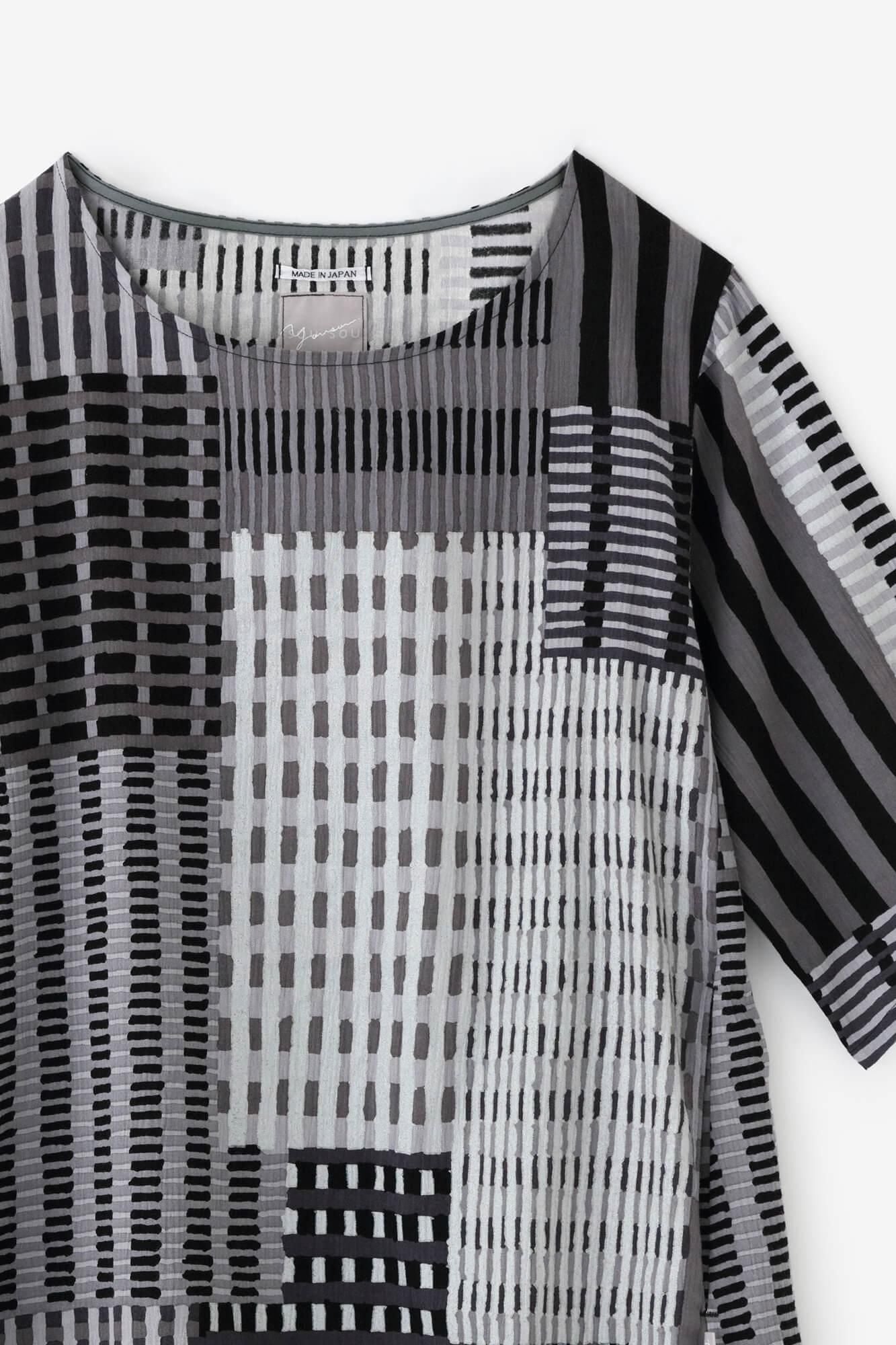 高島縮棉 20/20六分袖長版上衣/摩天大樓