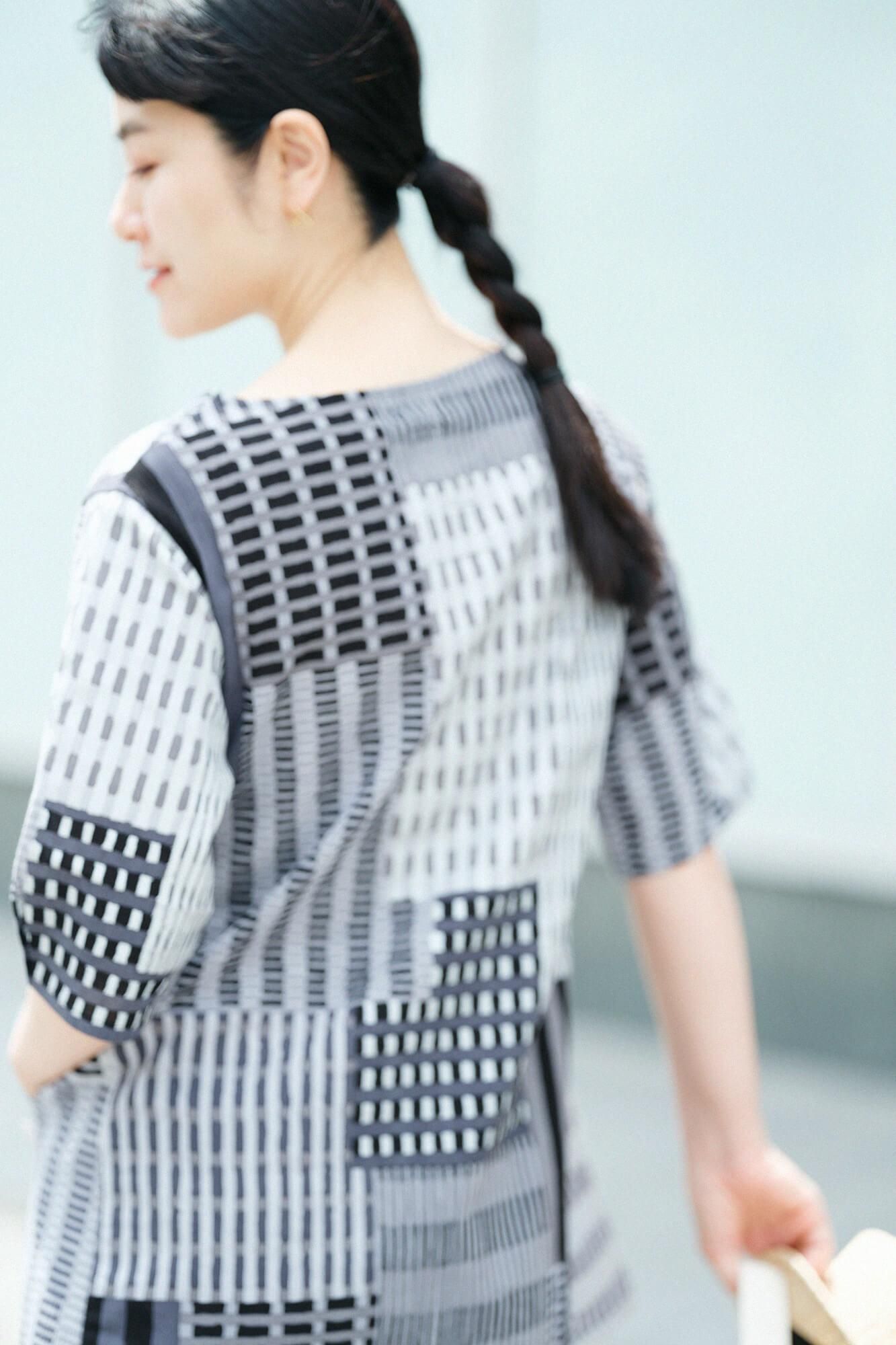 高島縮棉 20/20六分袖長版上衣/摩天大樓