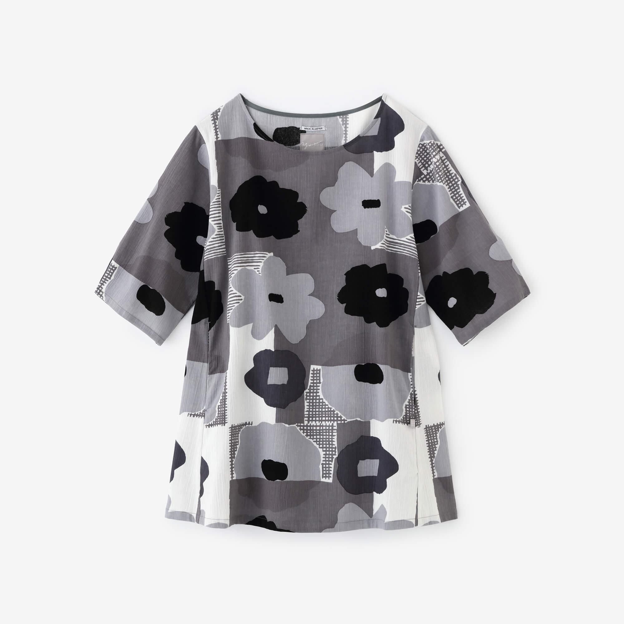 Chizimi Cotton 20/20 Elbow Length Sleeve Tunic / Pressed Flowers