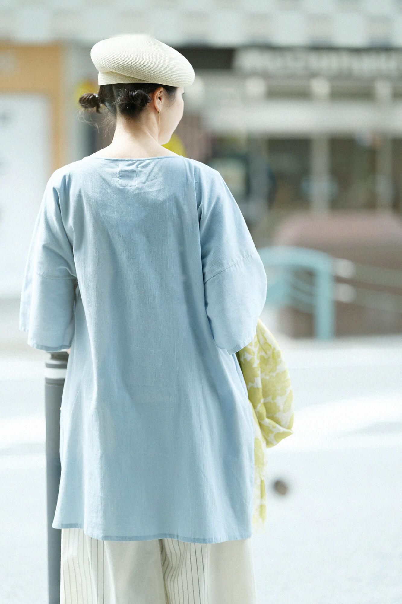 takashima chiku 40/40扁平袖船脖子上衣/轻质塞拉登