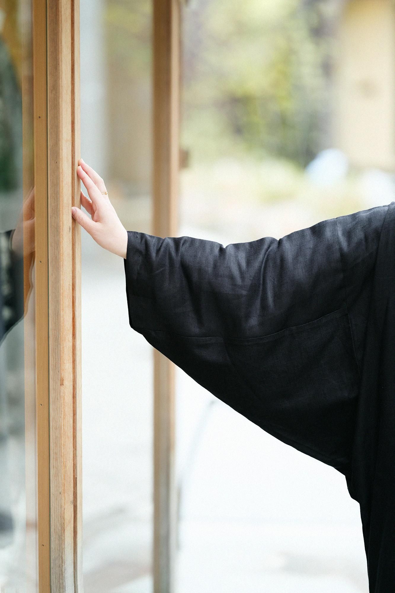 亚麻,伸展牛仔布,莫吉里袖子,短衣服,单(hithoe)/湿羽毛(螺母)