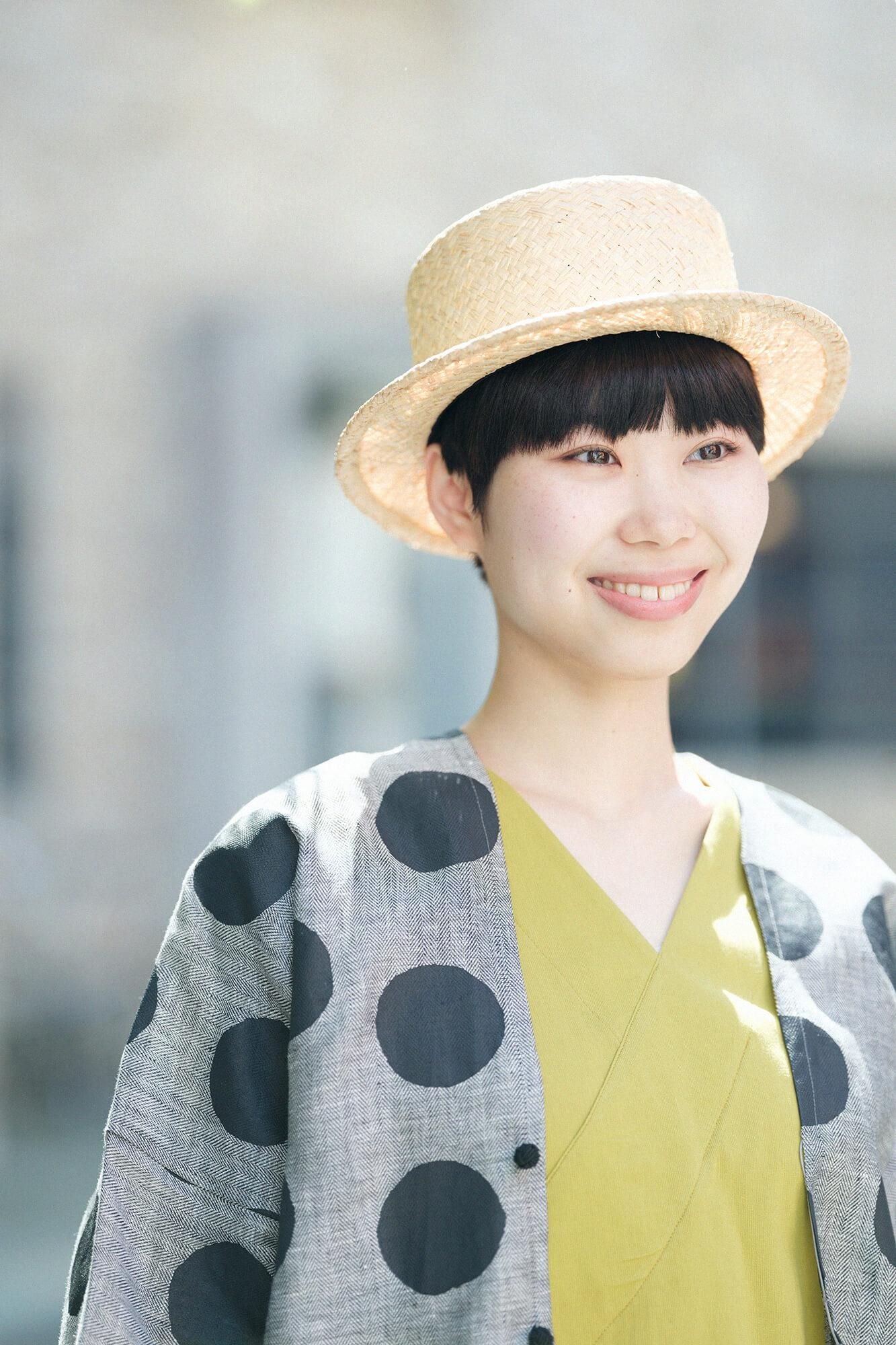 高島縮棉 40/40 V領上衣 六分袖/柳葉色