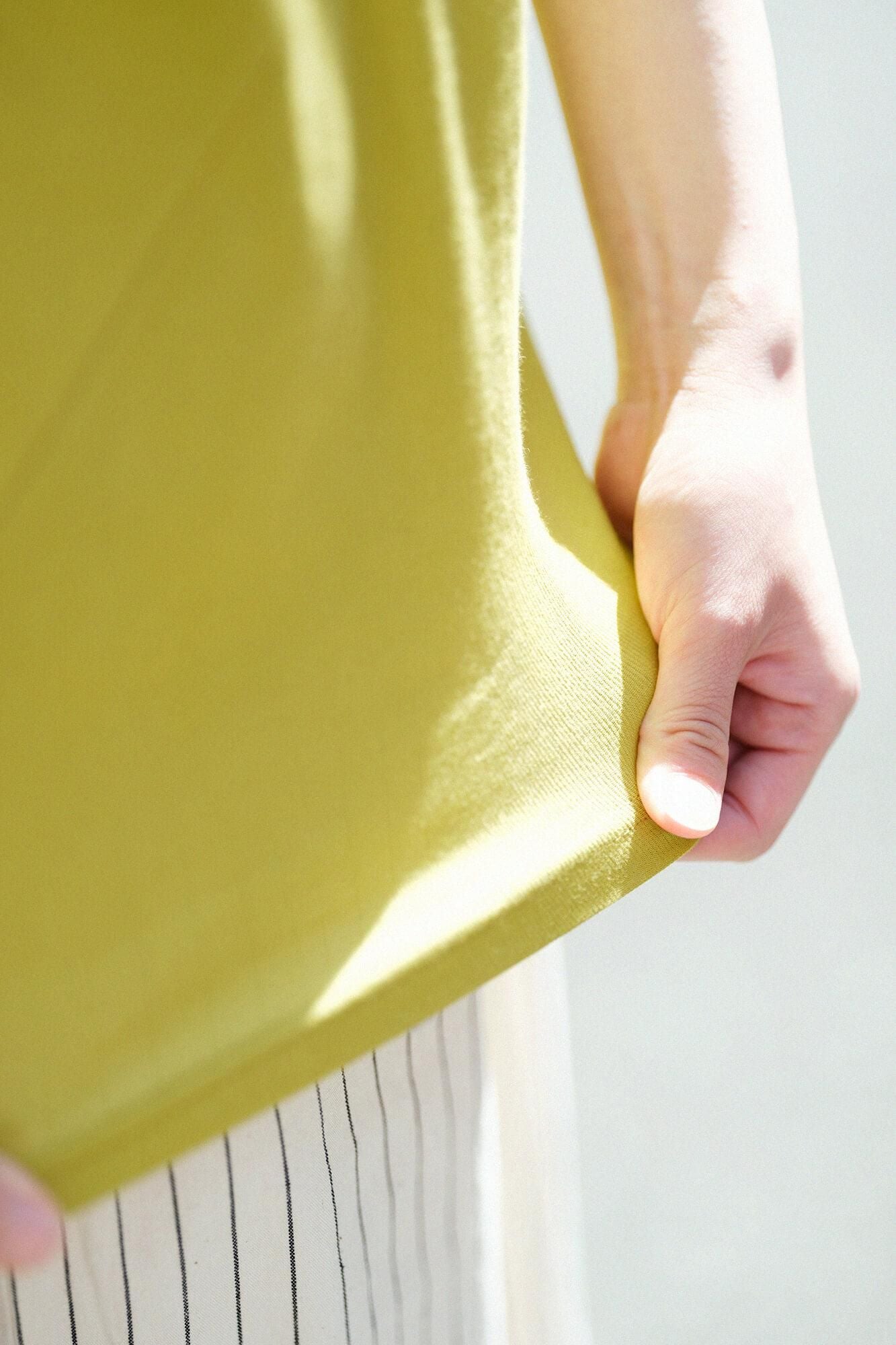 高島縮棉 40/40 V領上衣 六分袖/柳葉色