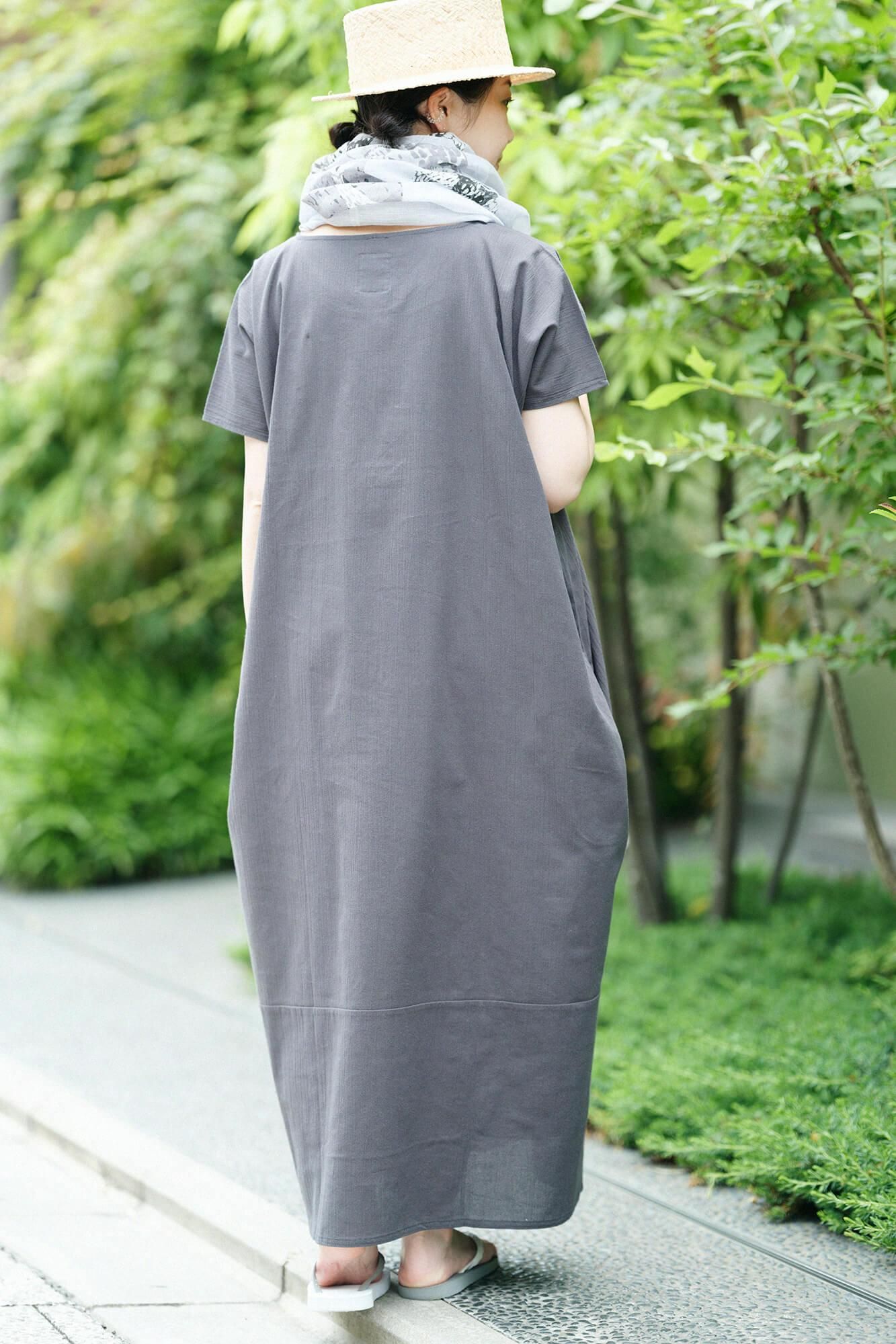 高島縮棉 20/20長方形洋裝雙色/深鉛色