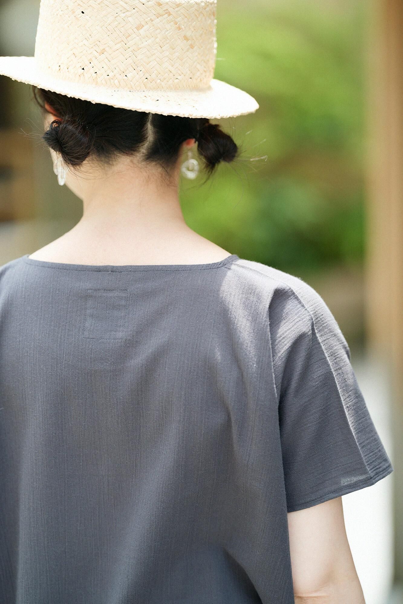 高島縮棉 20/20長方形洋裝雙色/深鉛色