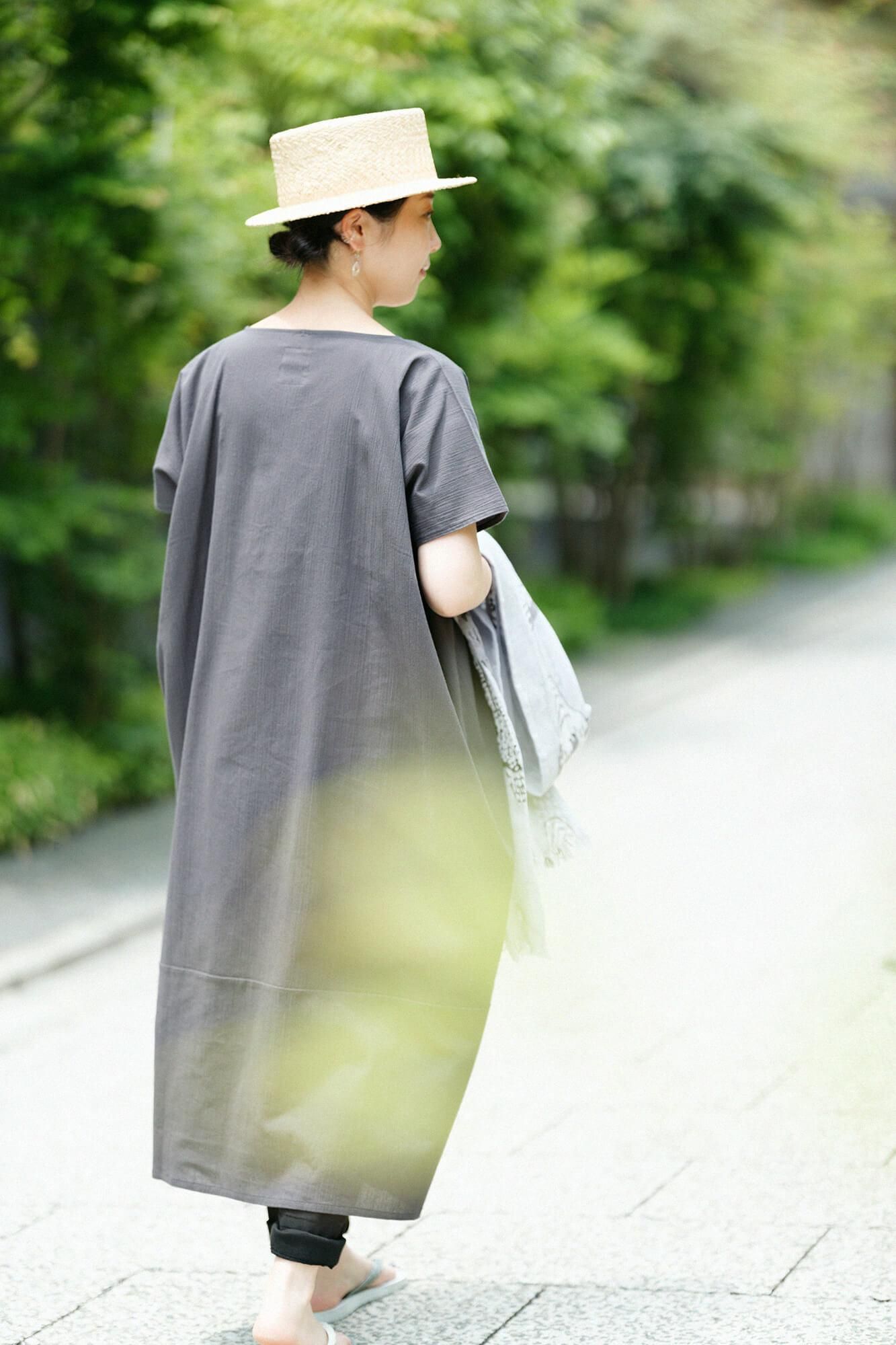 高島縮棉 20/20長方形洋裝雙色/深鉛色