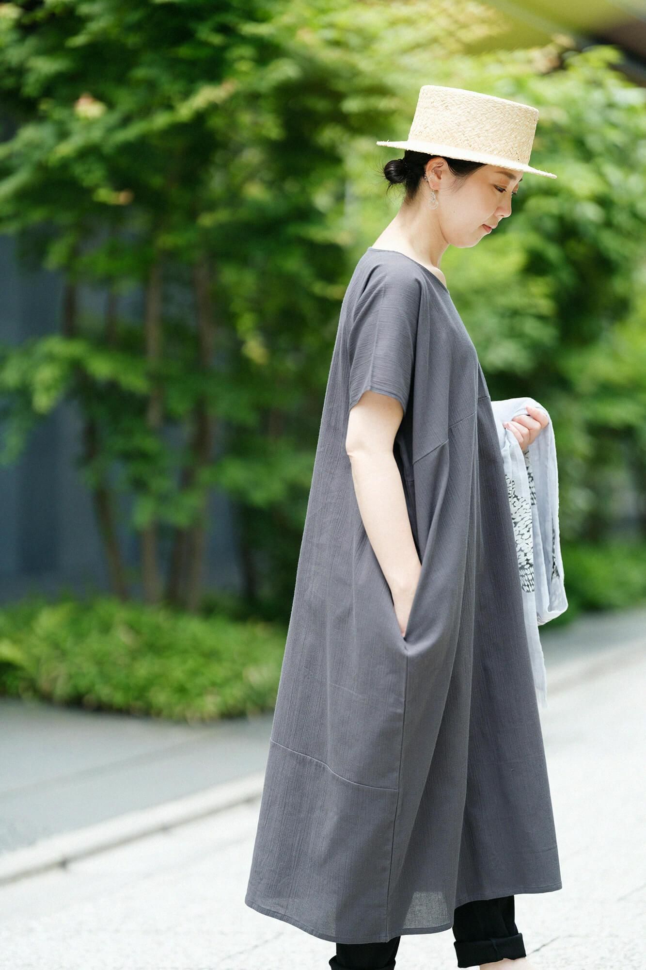 高島縮棉 20/20長方形洋裝雙色/深鉛色