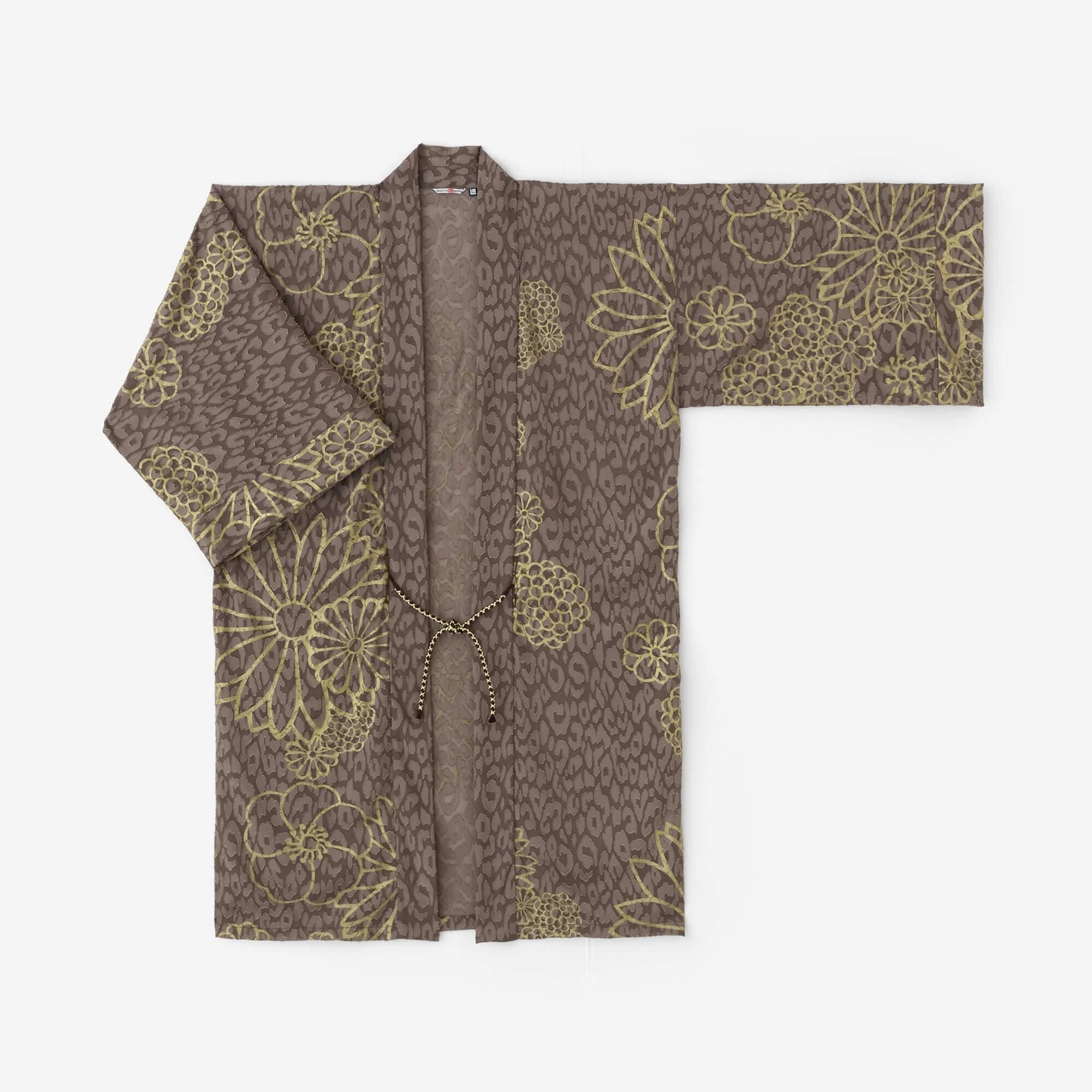 Cut Jacquard Hanten Long-sleeved Jacket Mid-length Single Layer / Gold Damask Greyish Brown