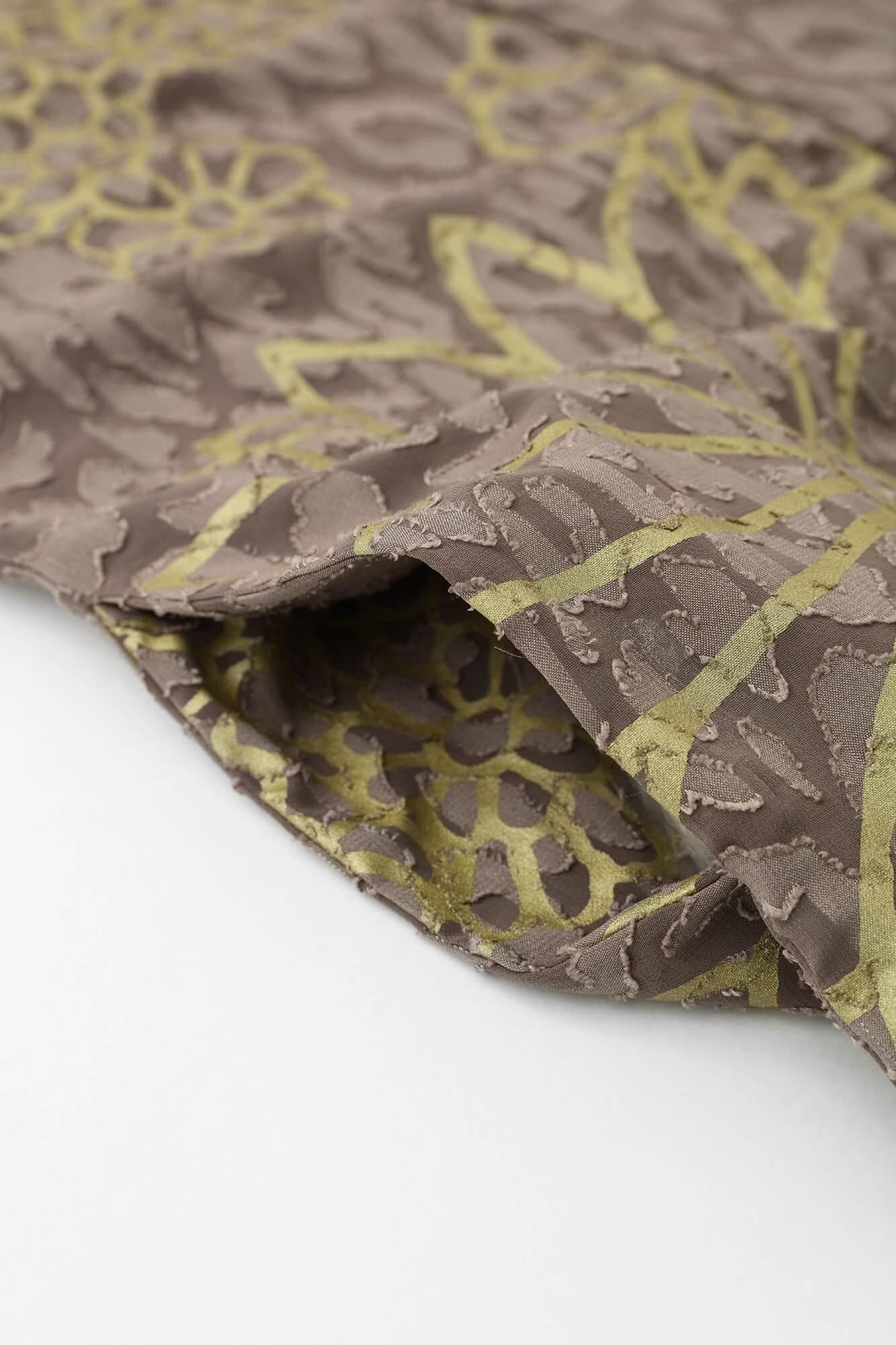 Cut Jacquard Hanten Long-sleeved Jacket Mid-length Single Layer / Gold Damask Greyish Brown