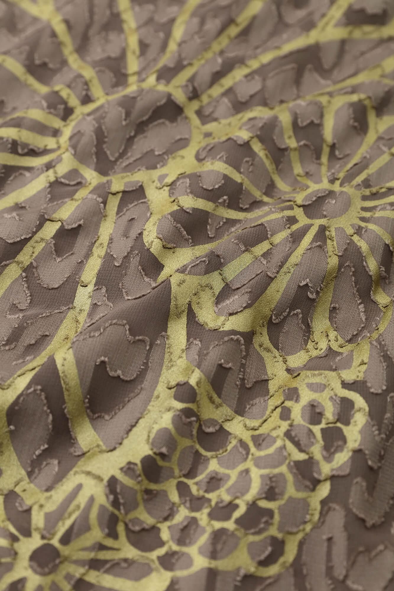 Cut Jacquard Hanten Long-sleeved Jacket Mid-length Single Layer / Gold Damask Greyish Brown