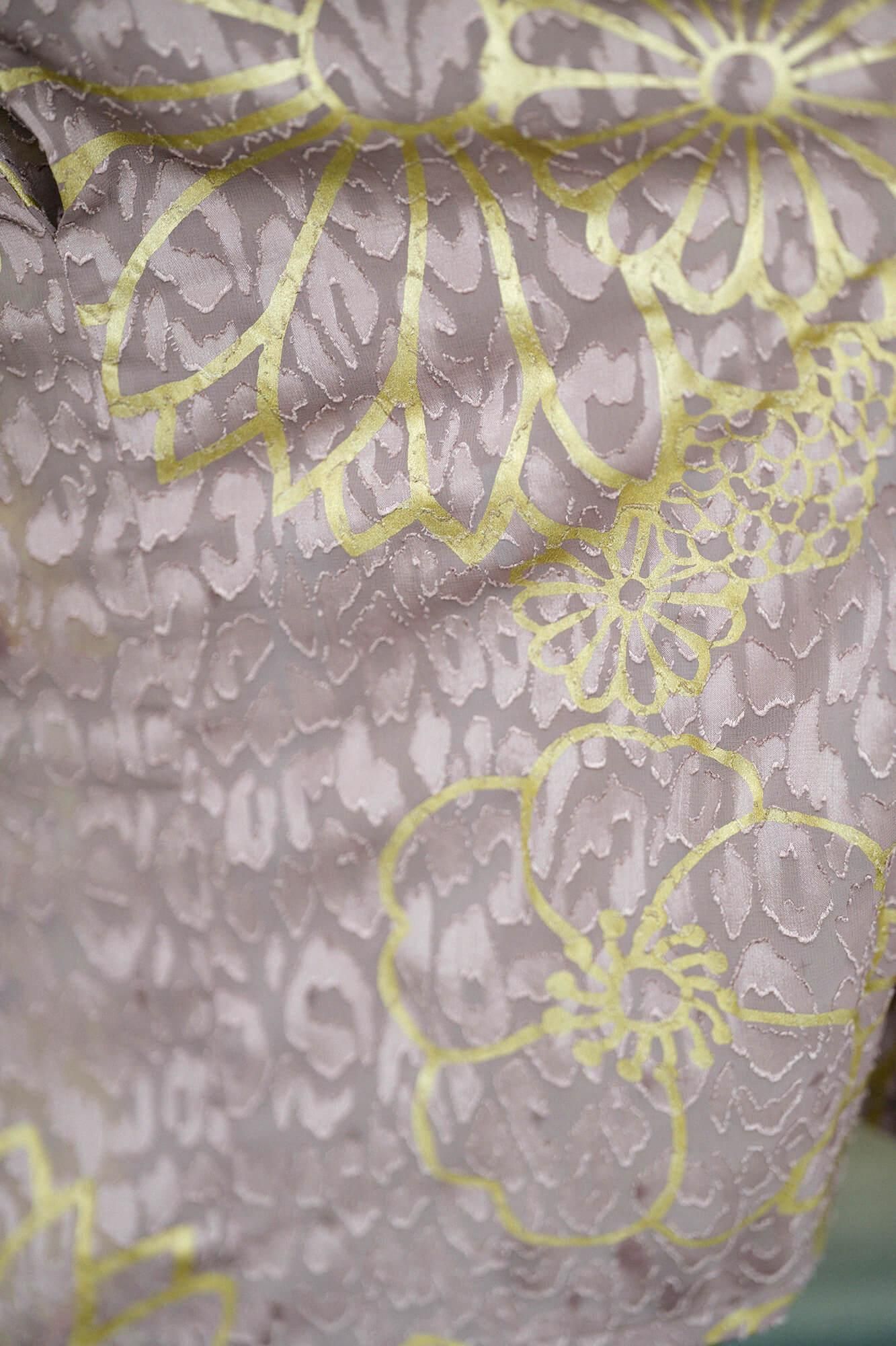 Cut Jacquard Hanten Long-sleeved Jacket Mid-length Single Layer / Gold Damask Greyish Brown