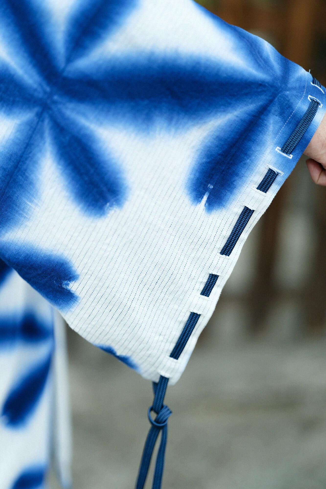 たばた絞り 綿麻 宮中袖(きゅうちゅうそで) 間(けん)単(ひとえ)/雪花(せっか) 濃紺(のうこん)