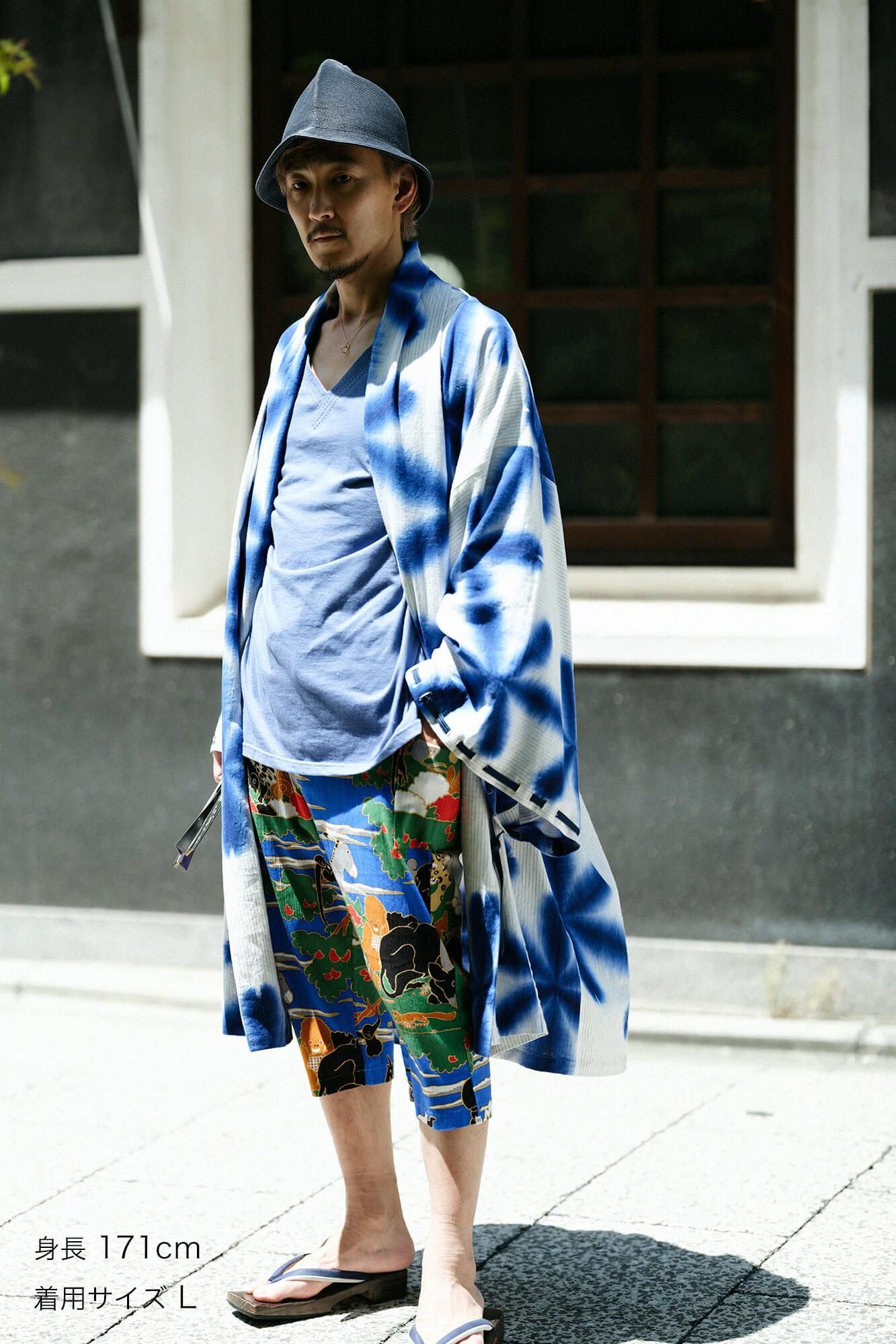 たばた絞り 綿麻 宮中袖(きゅうちゅうそで) 間(けん)単(ひとえ)/雪花(せっか) 濃紺(のうこん)