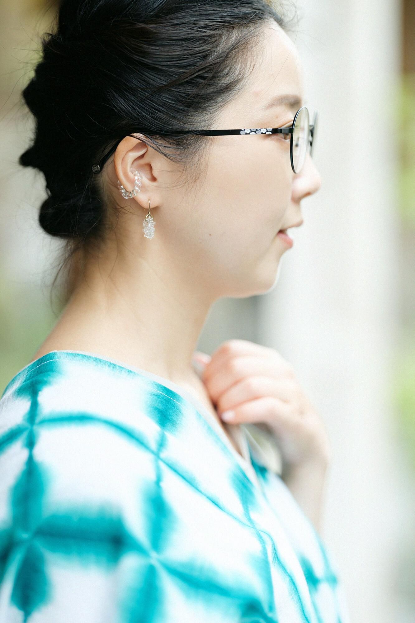 Ise Momen Arimatsu Narumi Shibori Textur (Bun) Quadratische Kleidung (Futatsumi) / Chosho Schneeblume (Sekka) Grün 1