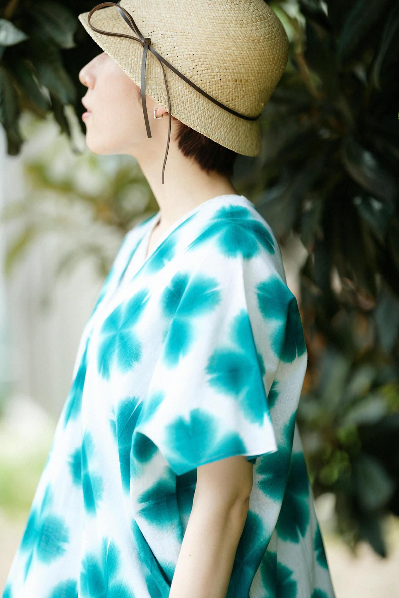 ISE棉花,Arimatsu Narumi Shibori,文字,窗扇,两体,两体,Zhang Zheng,Sekka,绿色3