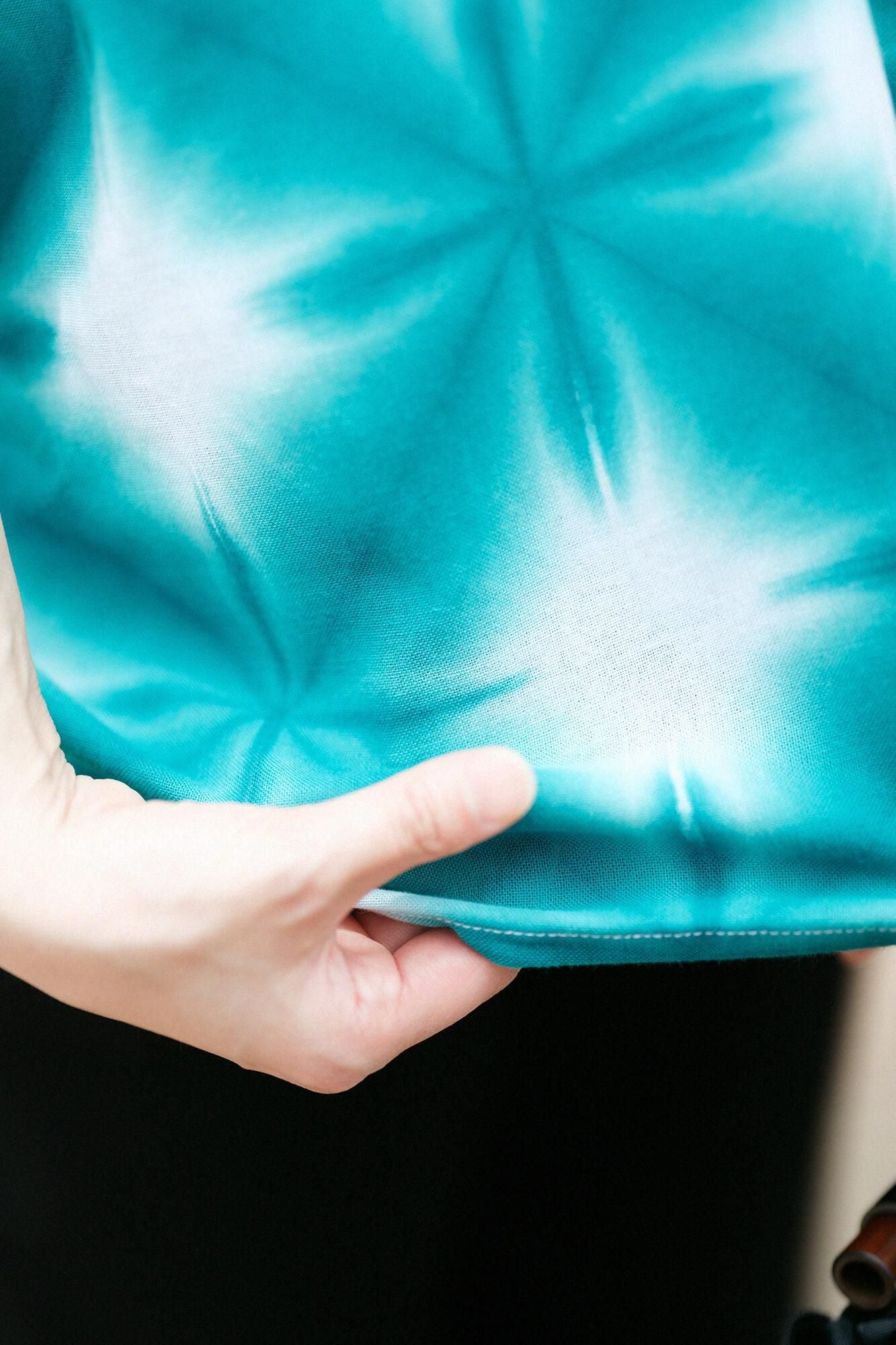 伊勢木棉 有松鳴海紮染 文 方形上衣 拼接/張正 雪花 綠色5