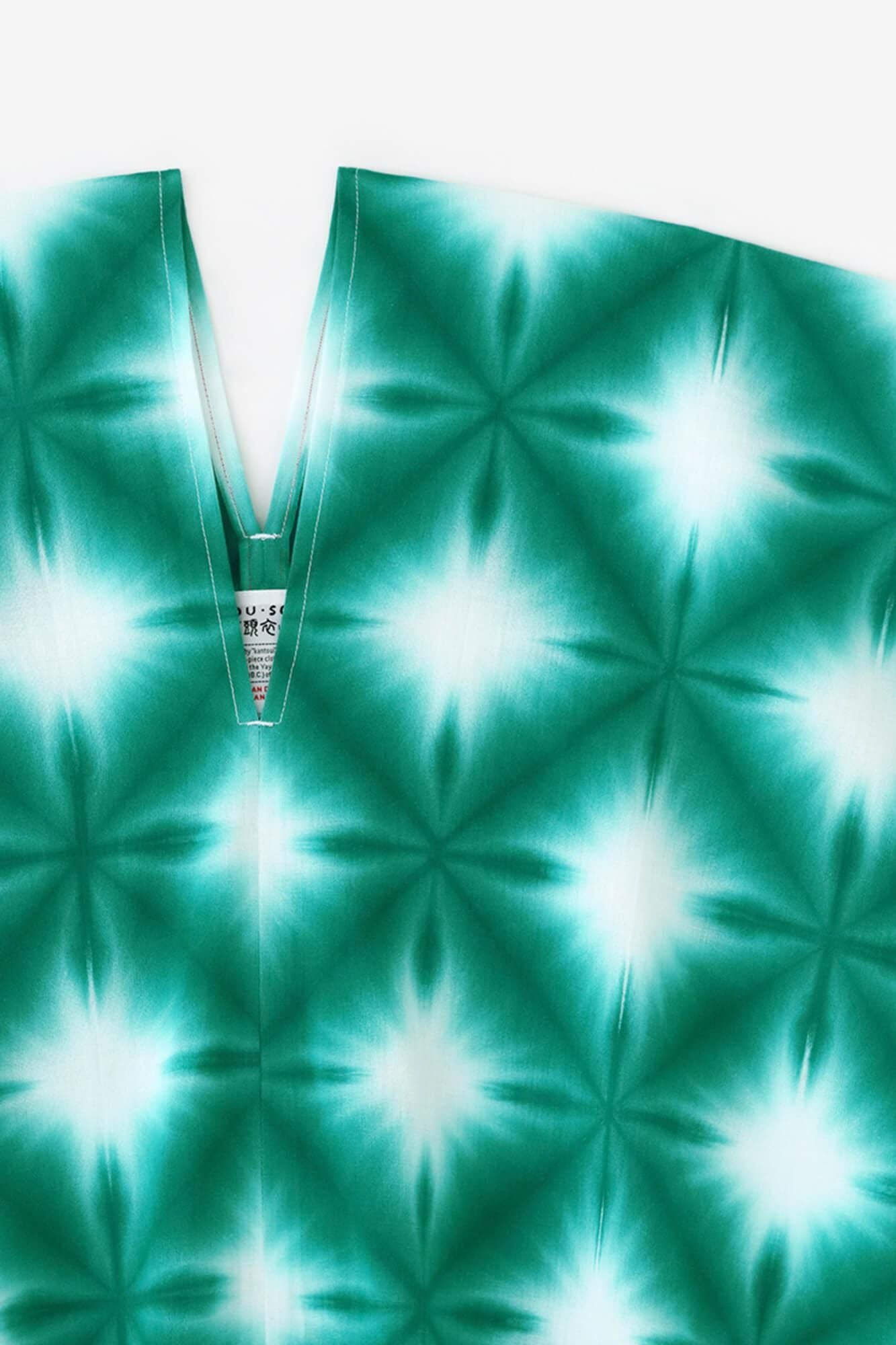 伊勢木棉 有松鳴海紮染 文 方形上衣 拼接/張正 雪花 綠色5