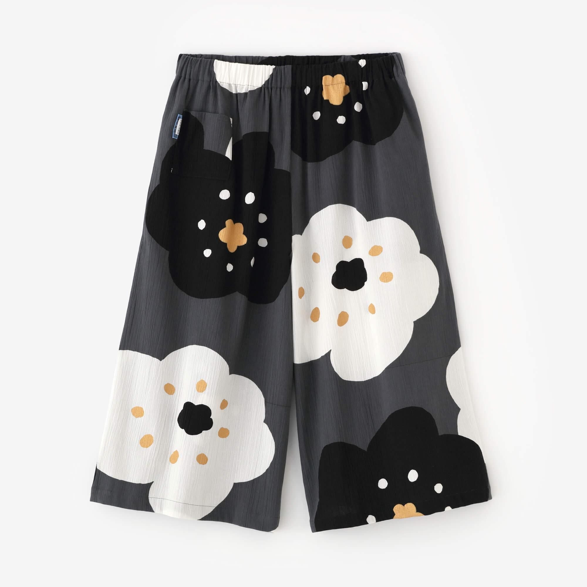 net限定】高島縮 20/20 広形（ひろなり）もんぺ はぎ丈／ほほえみ 濃灰（