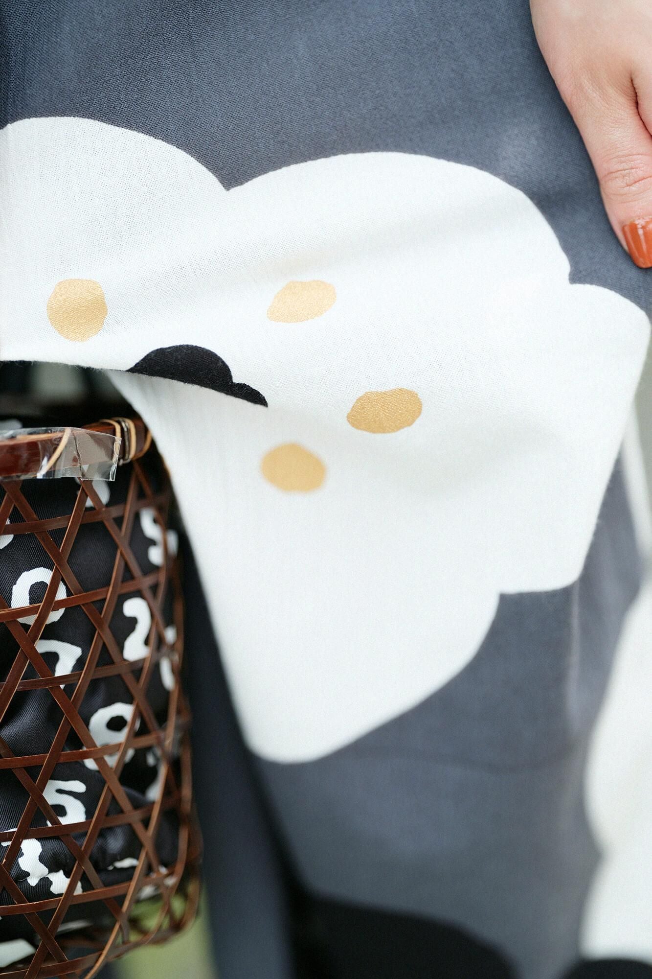 【net限定】高島縮 20/20 広形(ひろなり)もんぺ はぎ丈/ほほえみ 濃灰(こいはい)