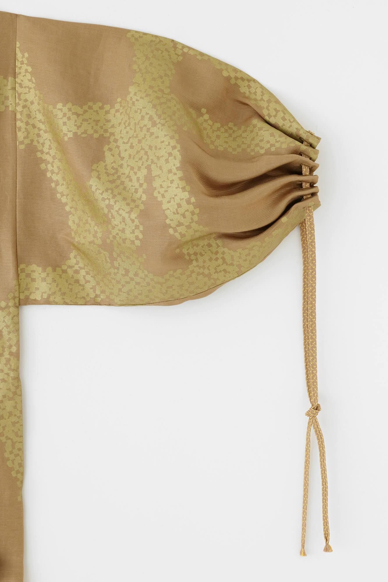 Linen Silk Rectangular Sleeve Coat Short Single Layer / Tied-up Yellow Ochre