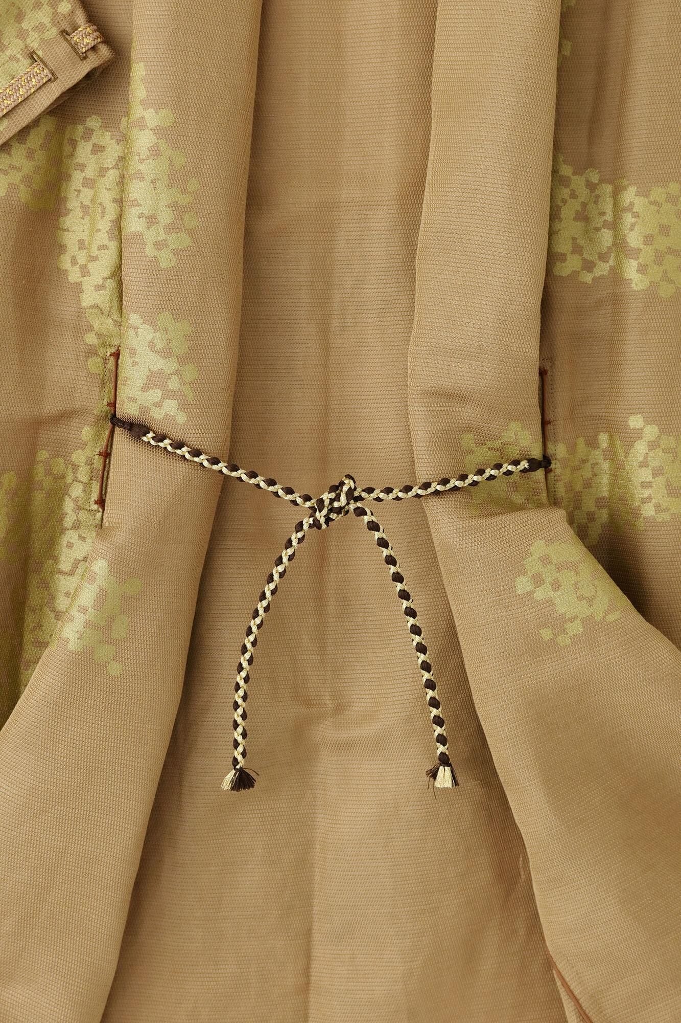 Linen Silk Rectangular Sleeve Coat Short Single Layer / Tied-up Yellow Ochre